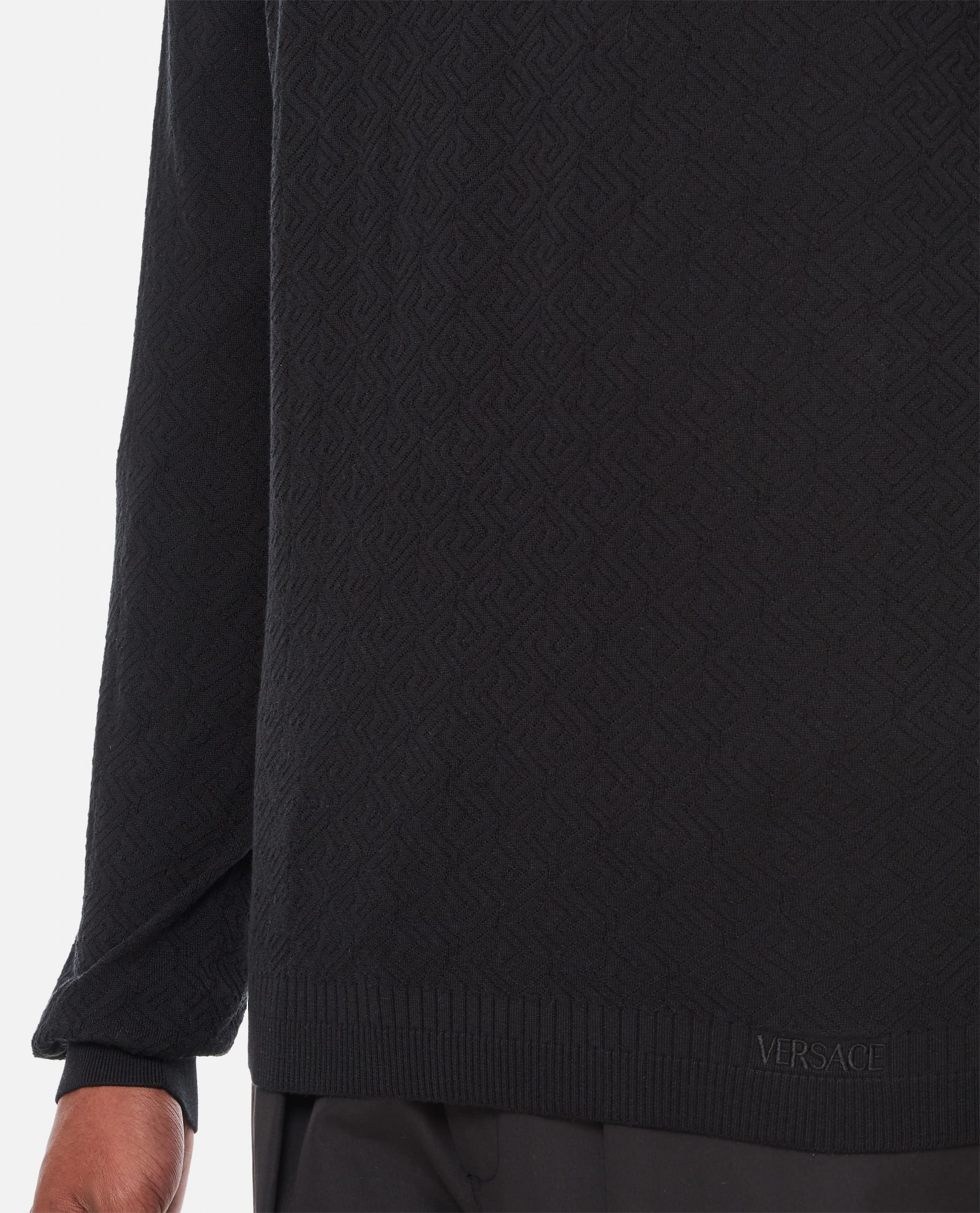 Versace Blue & Black Chenille Monogram Zip-Up Jacket