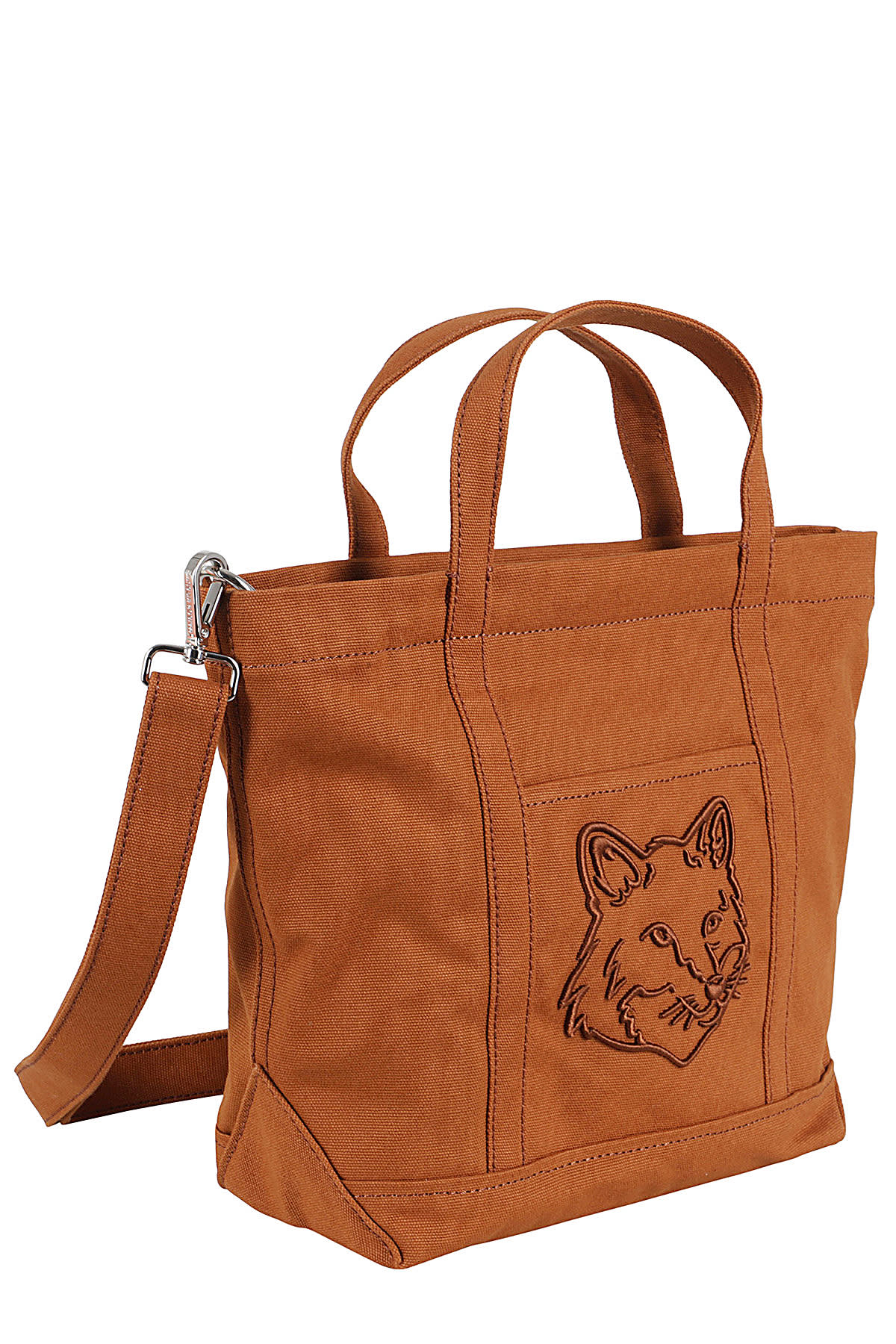 Shop Maison Kitsuné Fox Head Small Tote In Fawn Brown