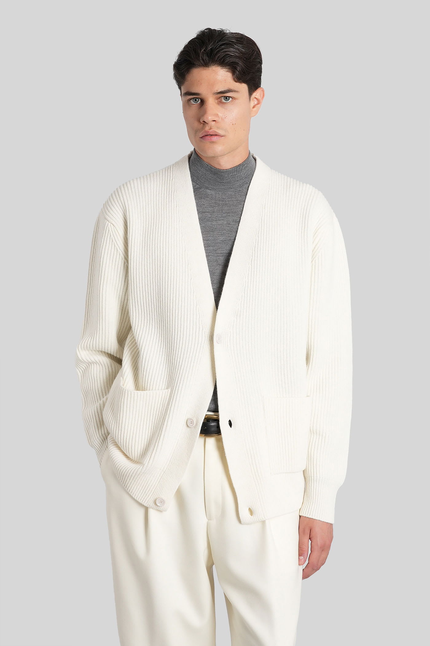 Cardigan In Beige Wool