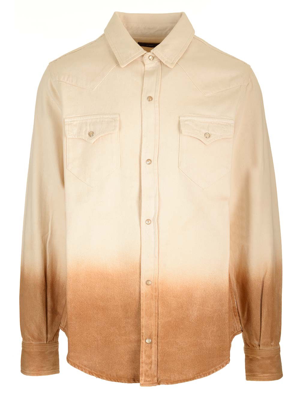 Shop Alanui Denim Overshirt With Dip-dye Effect In Neutrals/brown