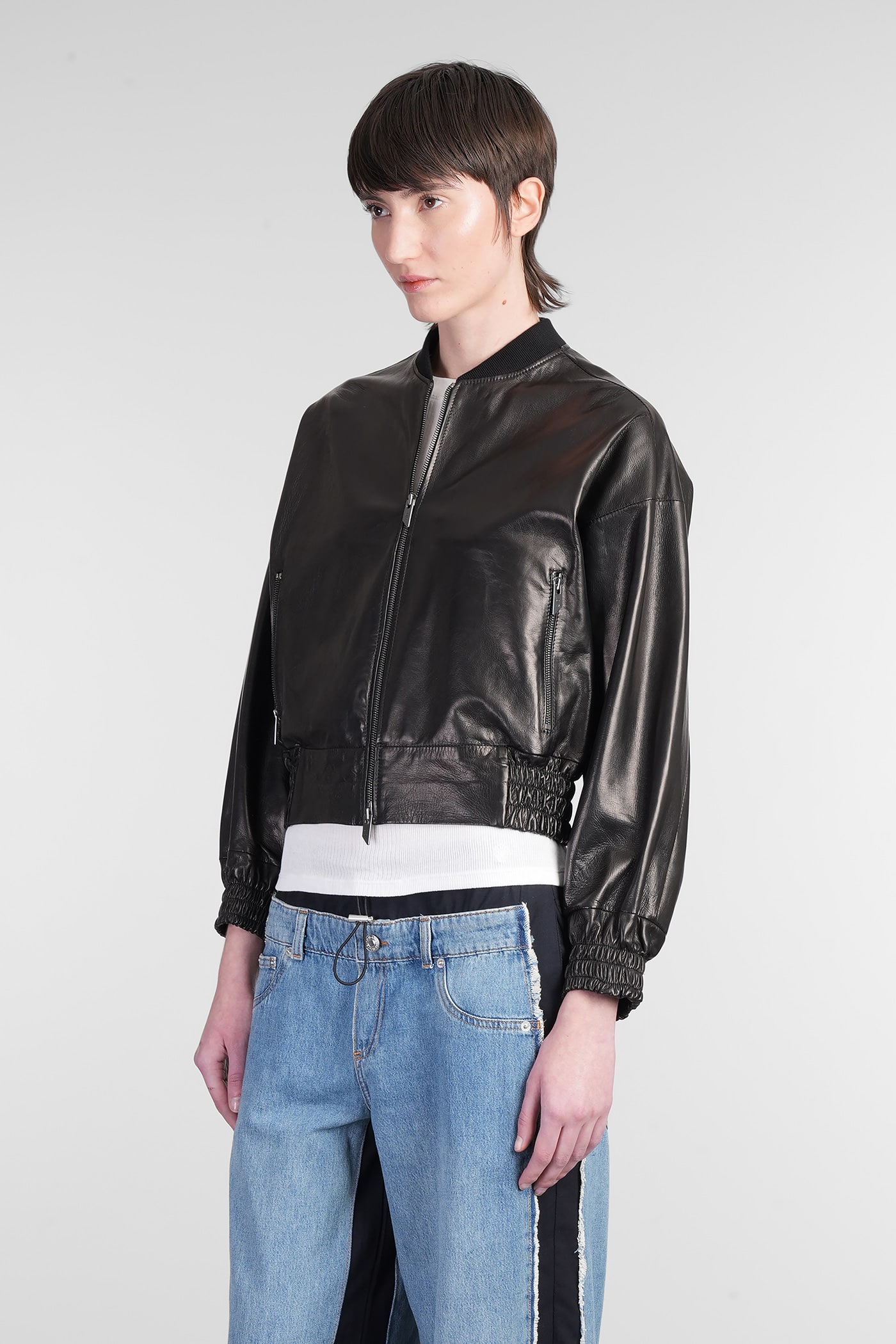 Salvatore Santoro Bomber Jacket In Black Leather In Black