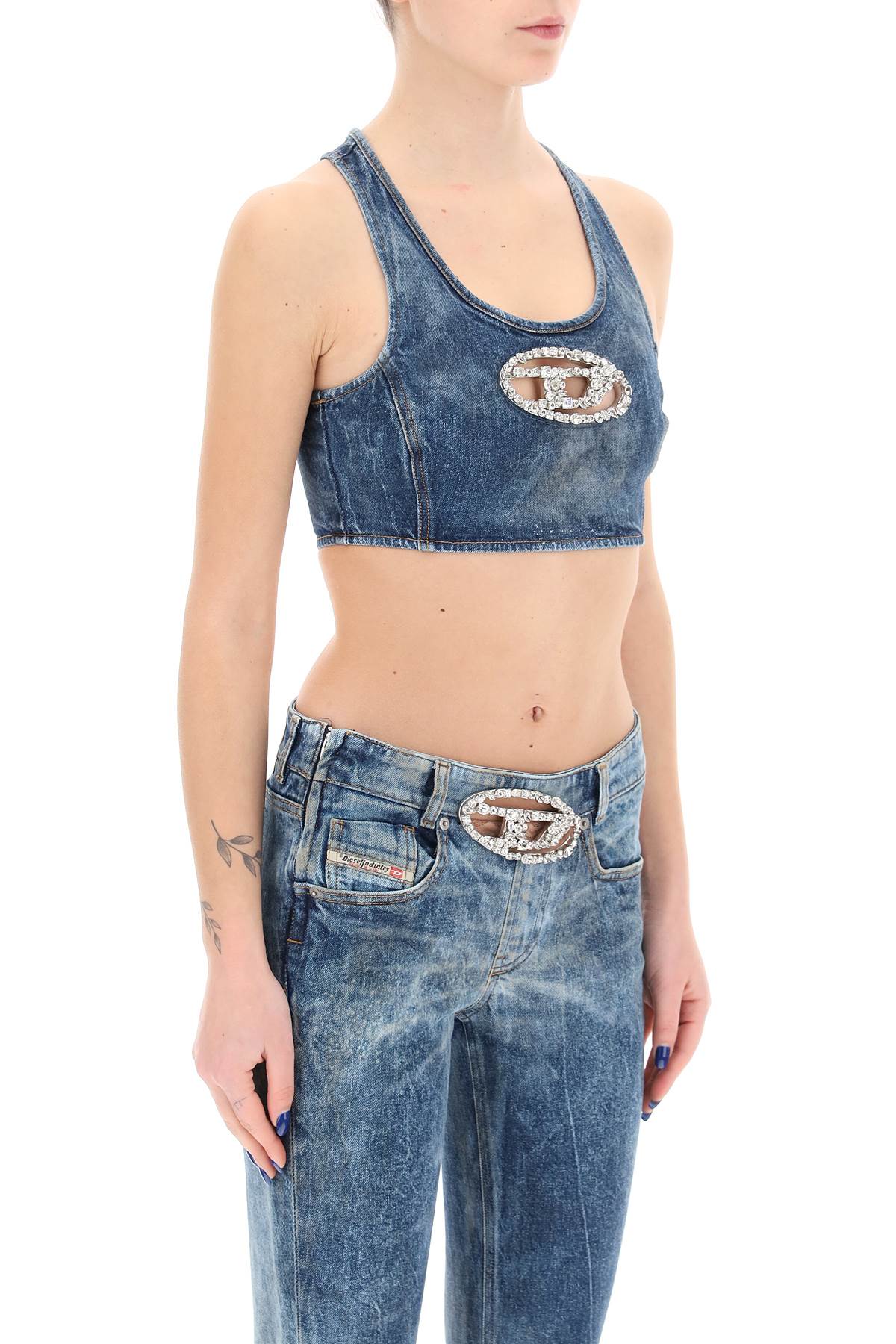 Diesel Denim Crop Top With Jewel Buckle In Denim