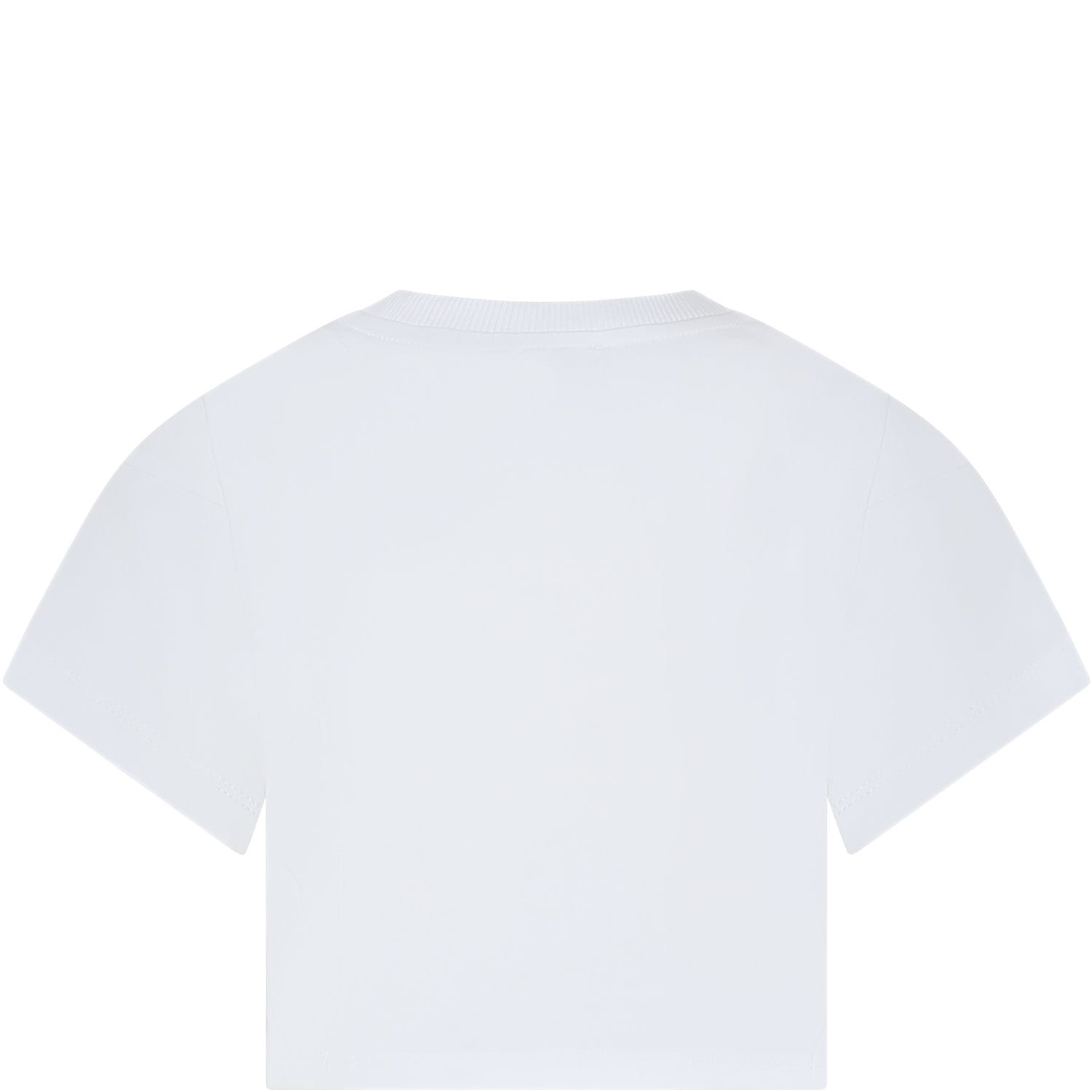 Shop Moschino White T-shirt For Girl With Multicolor Print And Logo