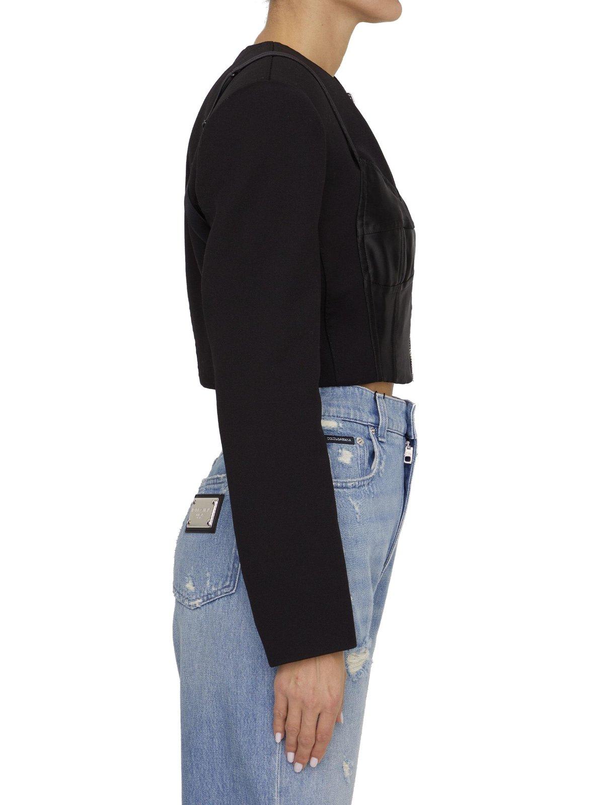 Shop Dolce & Gabbana Round Neck Cropped Jacket In Black