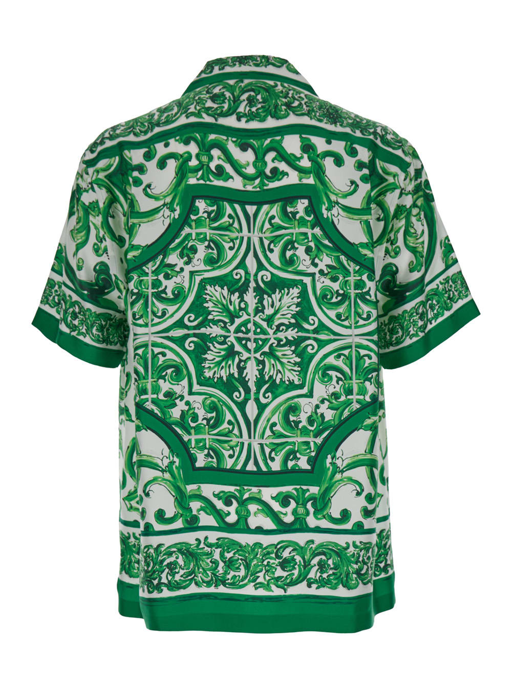 Shop Dolce & Gabbana Palermo Green And White Bowling Shirt With Majolica Print In Silk Man