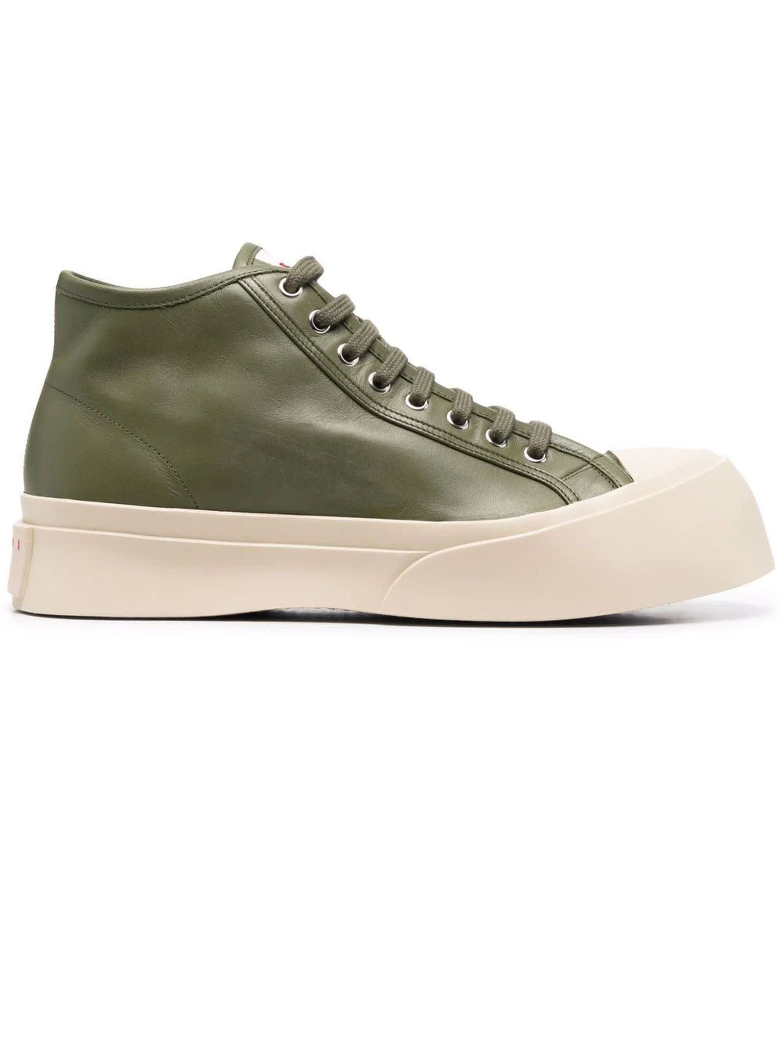 Marni Khaki Green Leather Pablo High-top Sneakers