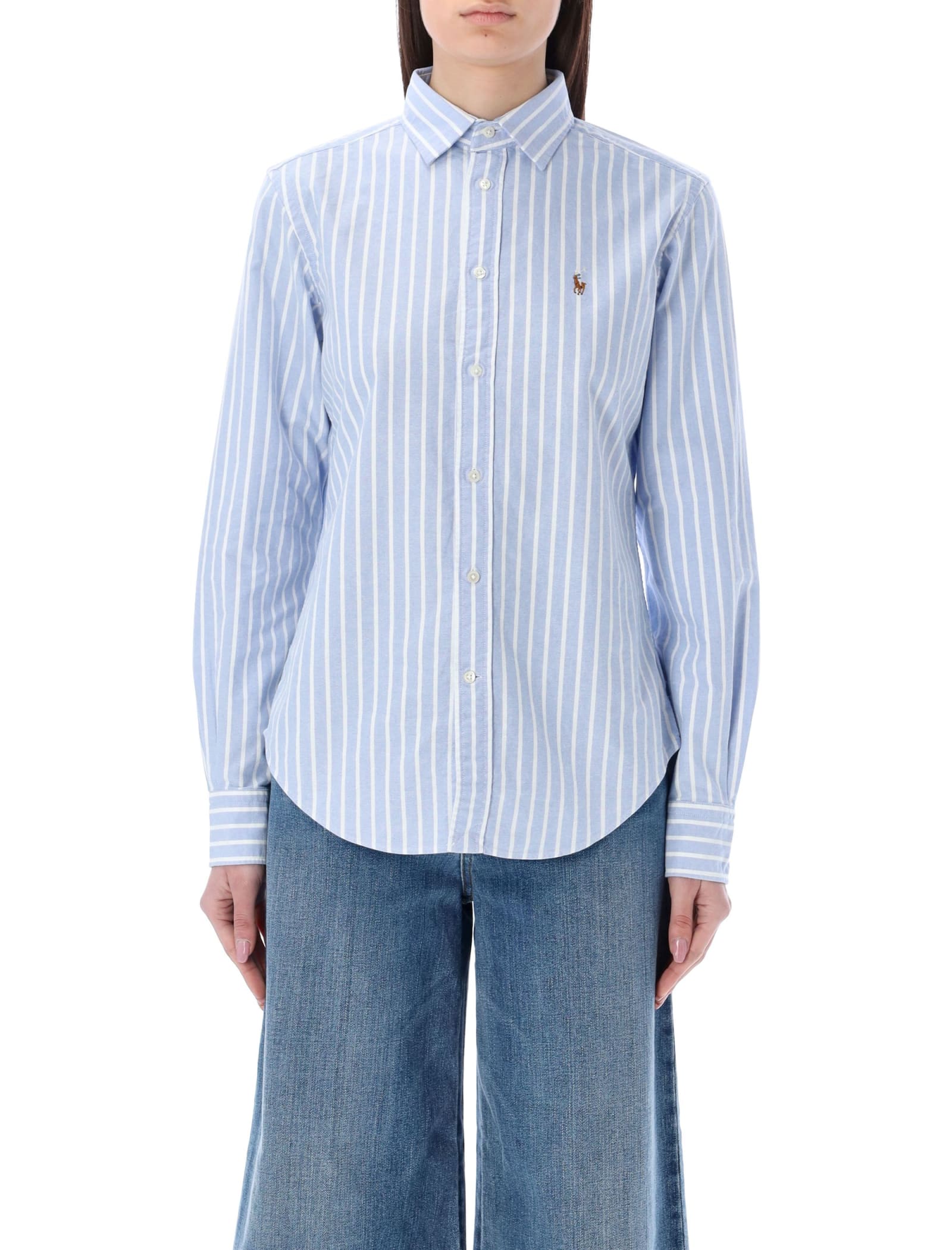 Polo Ralph Lauren Striped Pattern Oxford Shirt In Blue