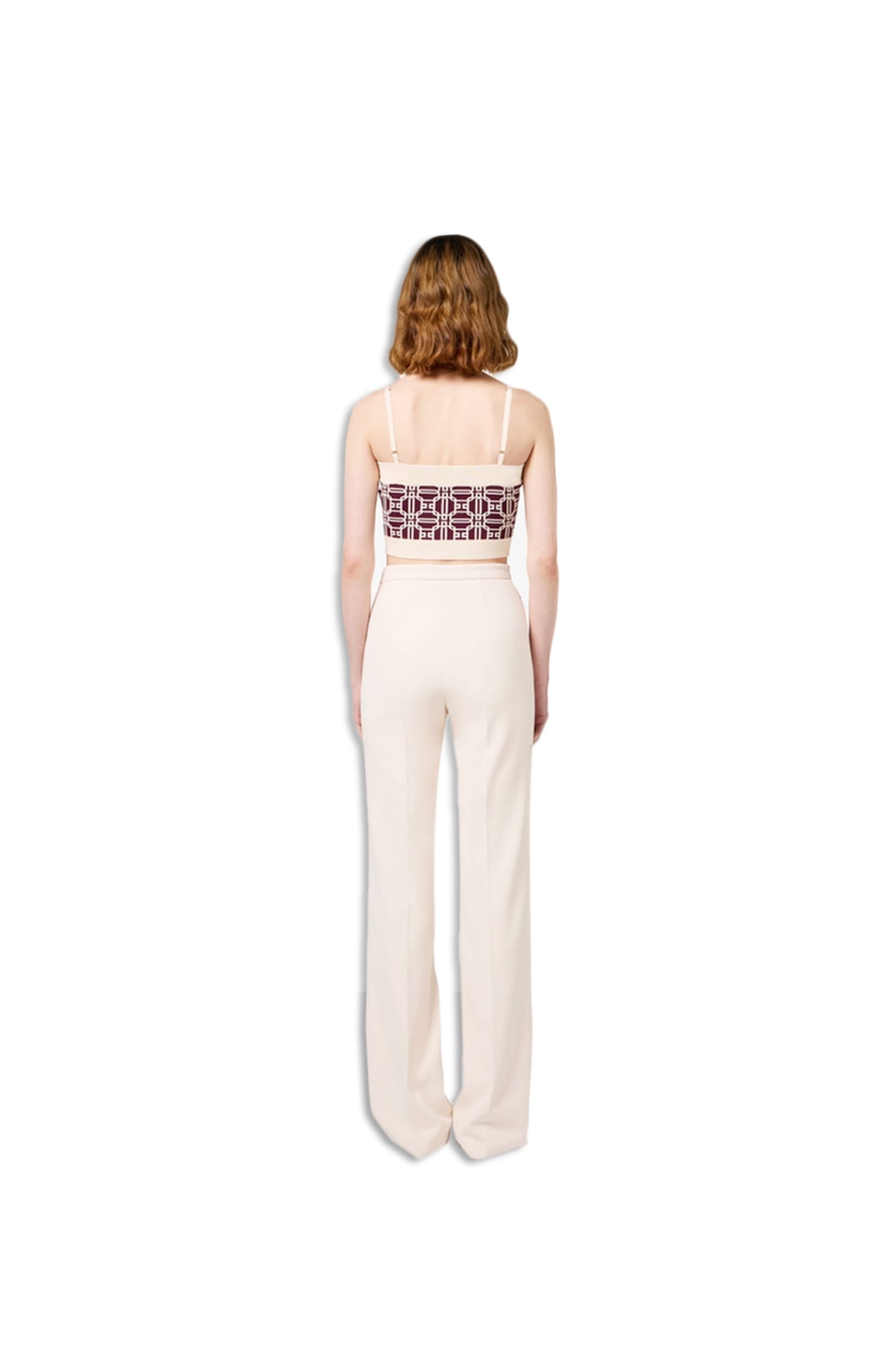 Elisabetta Franchi Logo-plaque Flared Trousers In Butter