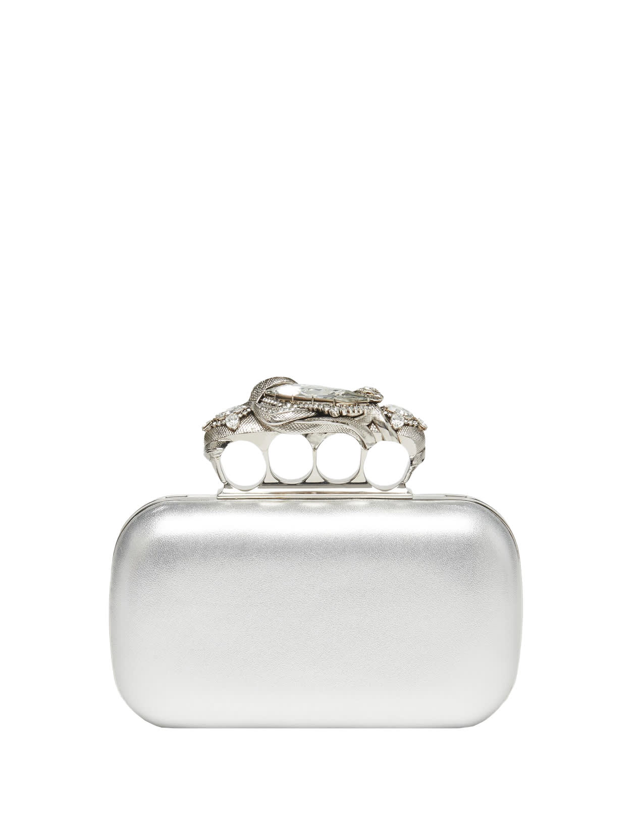 Shop Alexander Mcqueen The Knuckle Snake Clutch In Silver