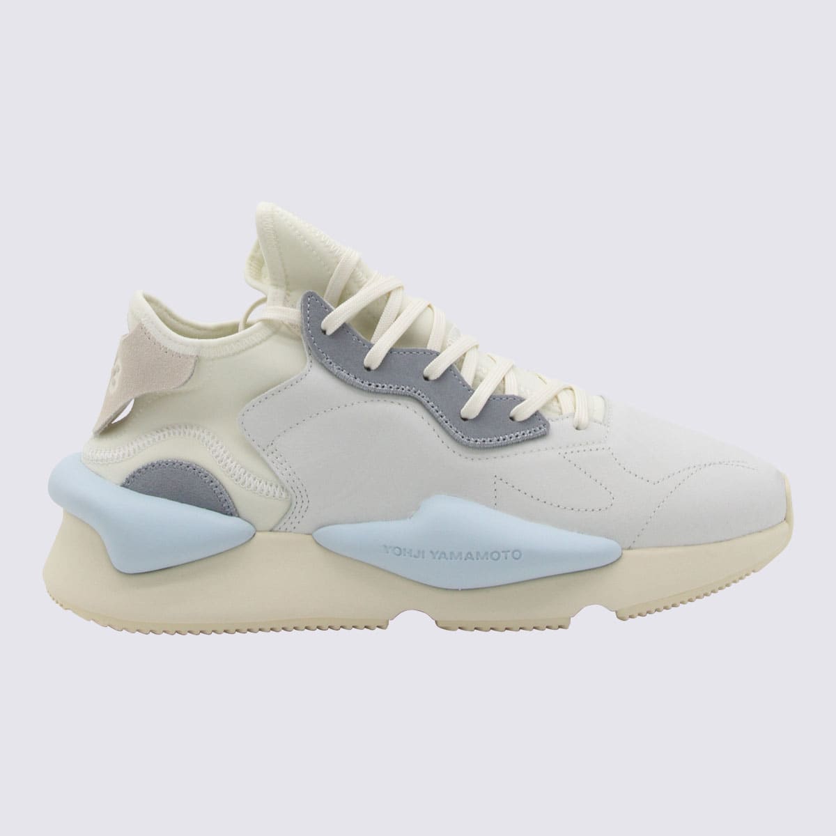 Y-3 Blue And White Leather Trainera In Off White/cream White/ice Blue