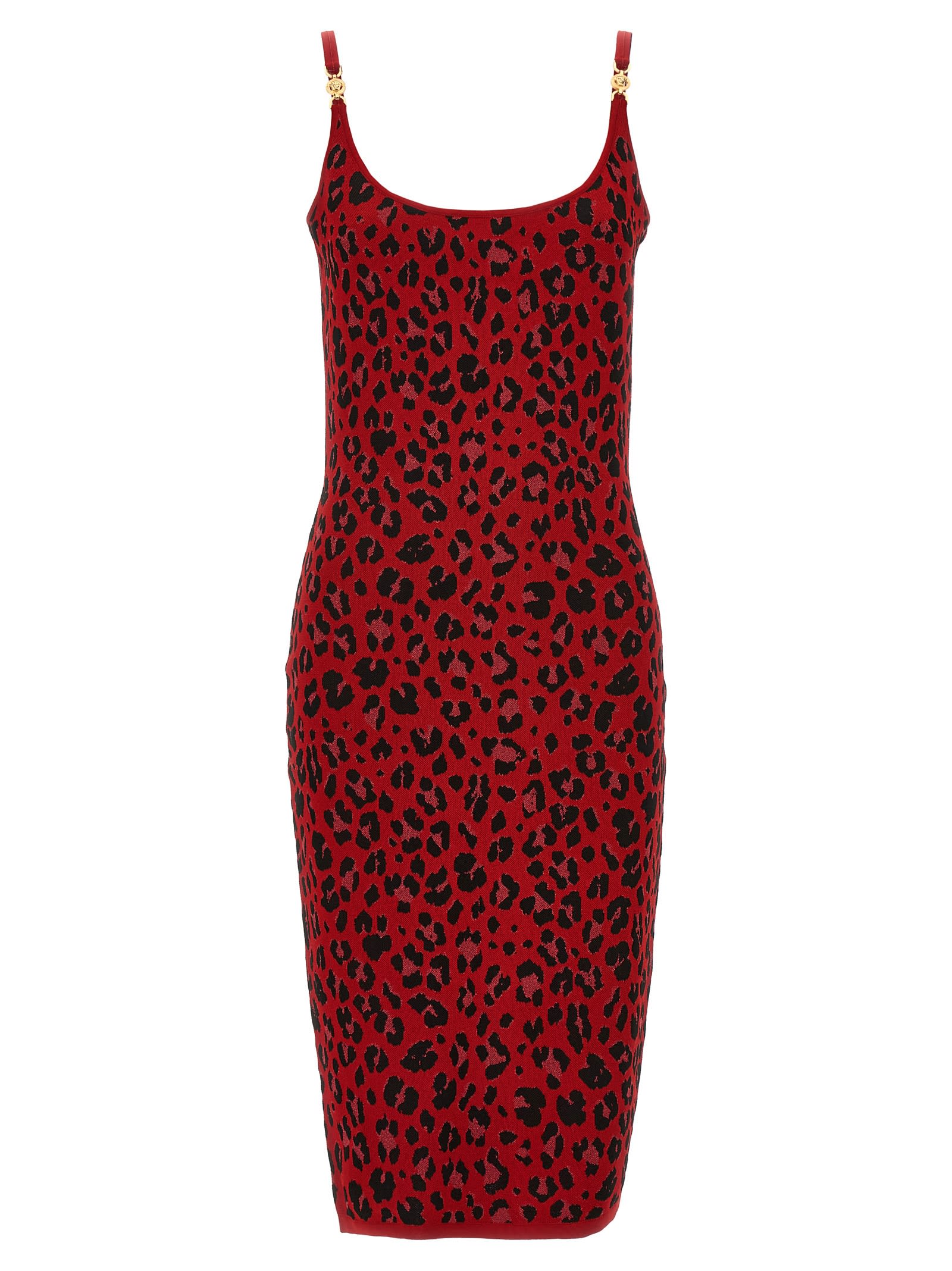 Shop Versace Medusa Animal Dress In Red