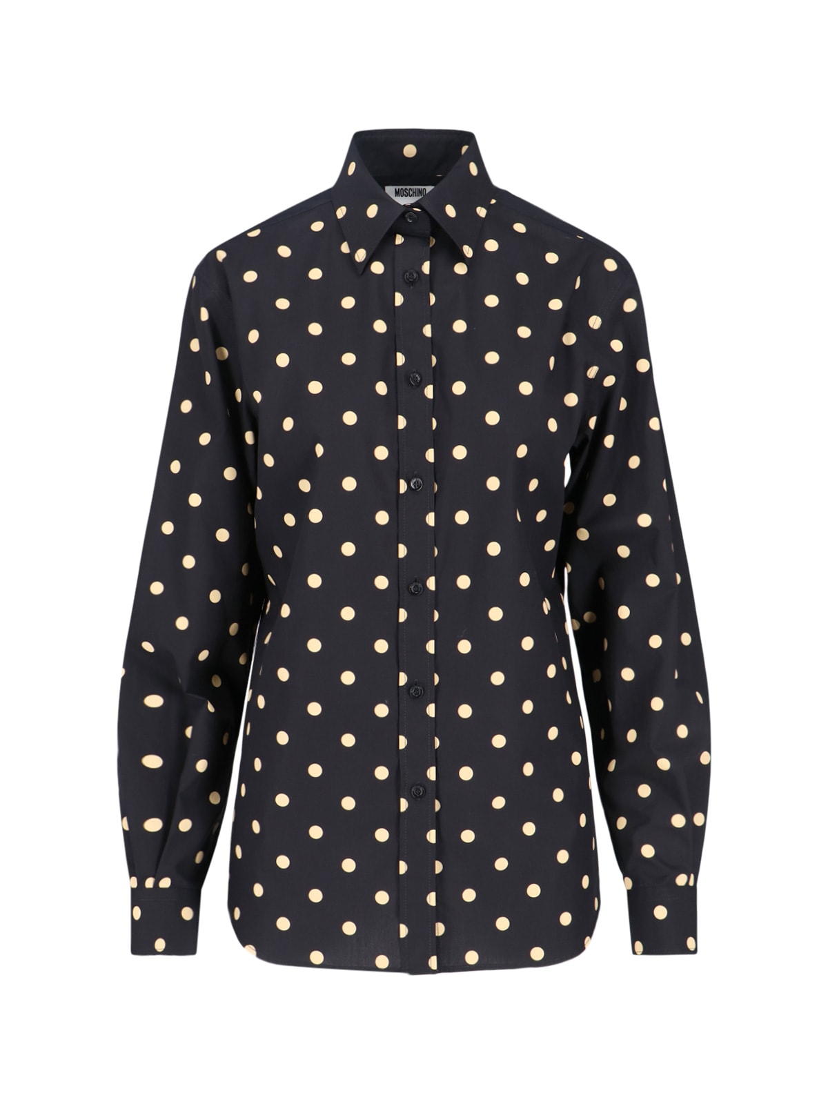 Moschino Long Sleeve Polka Dot Collared Top In Black