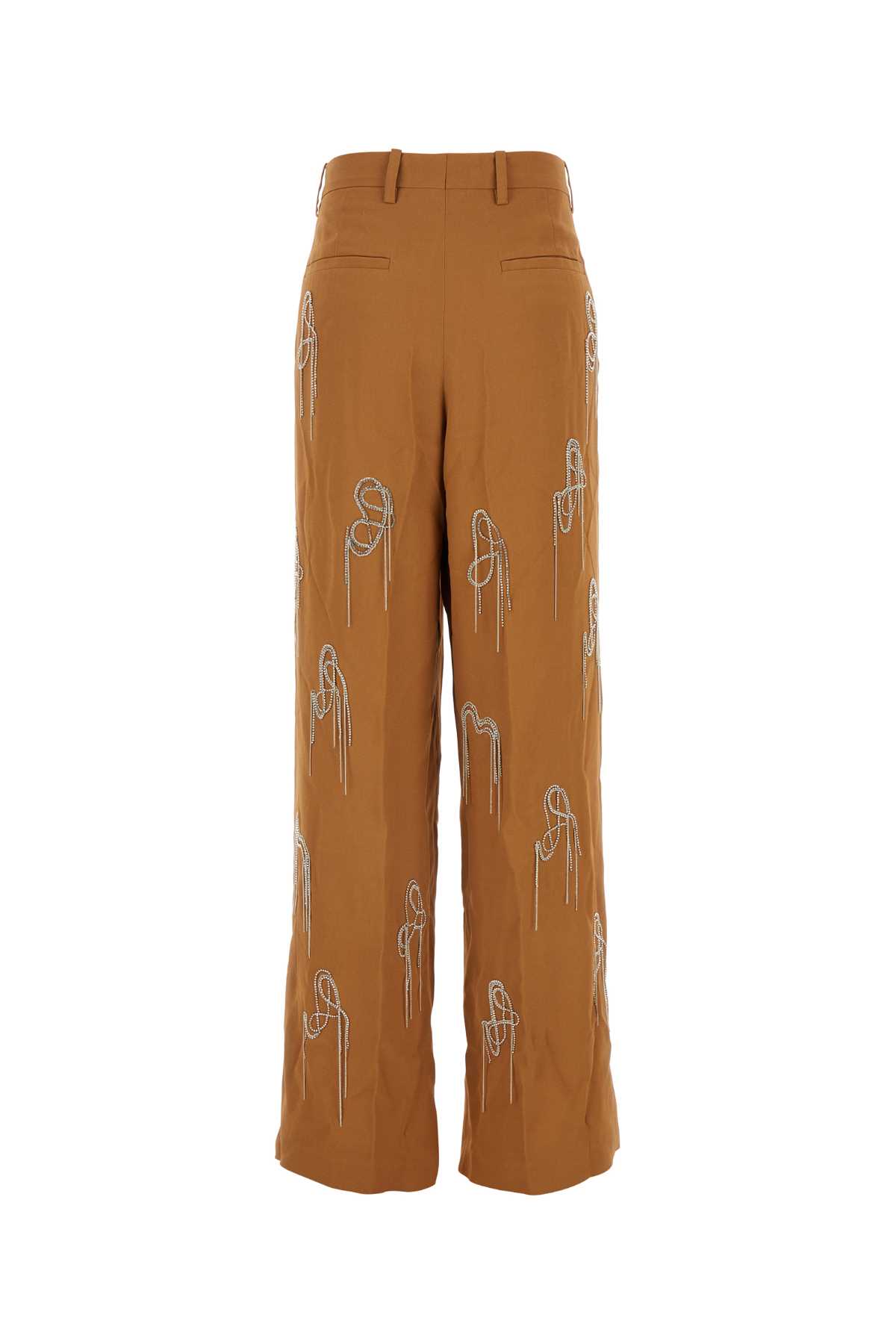 Shop Dries Van Noten Caramel Viscose Blend Wide-leg Pant In Lightrust