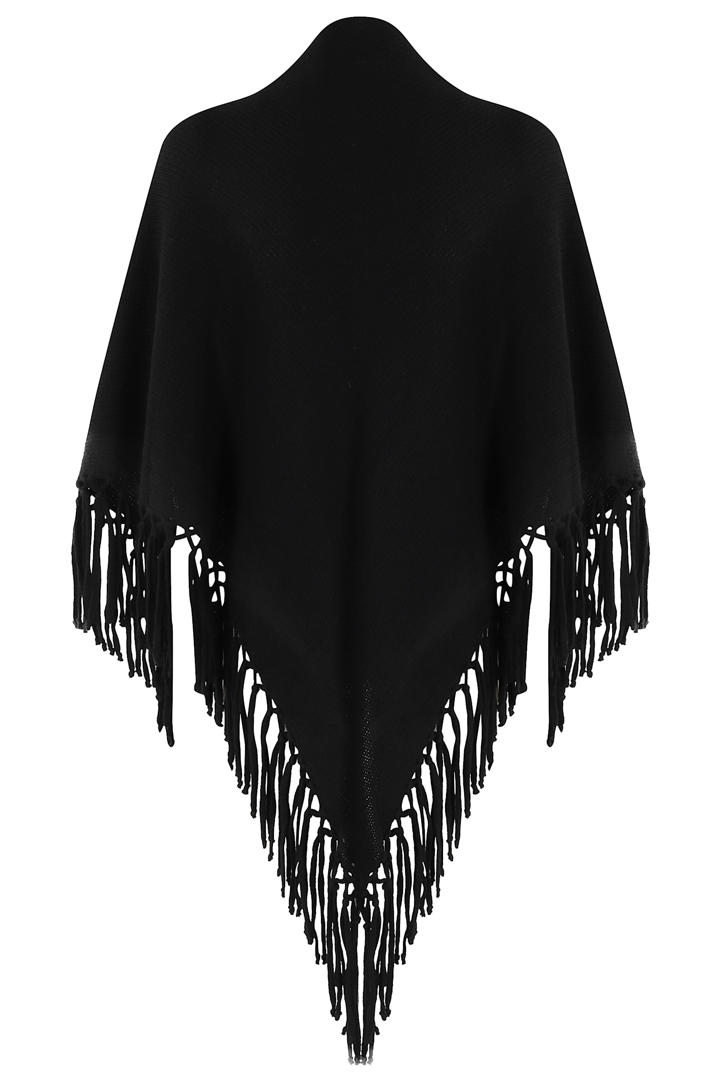 Weekend Max Mara Fringed Wool Cape In Black