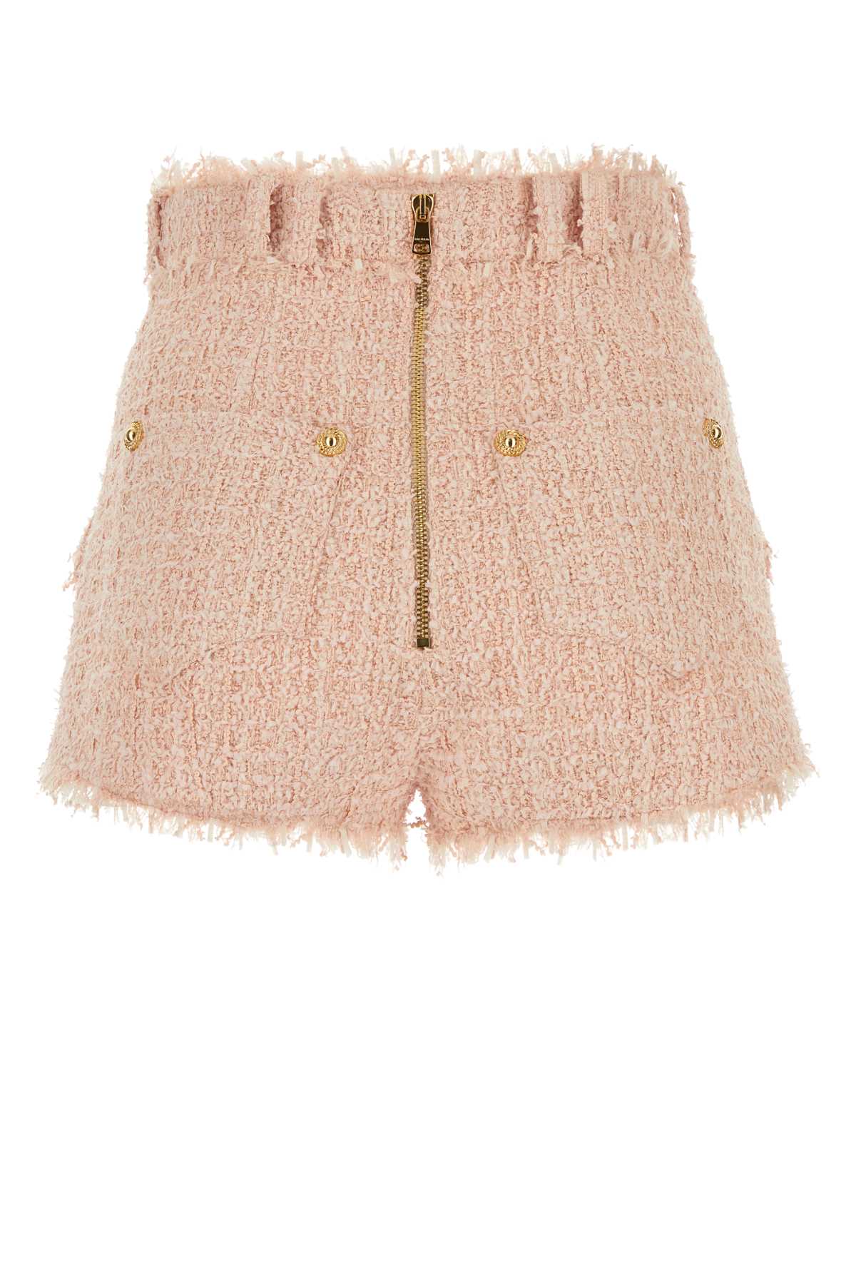Balmain Light Pink Tweed Shorts In 0dxnuderosé