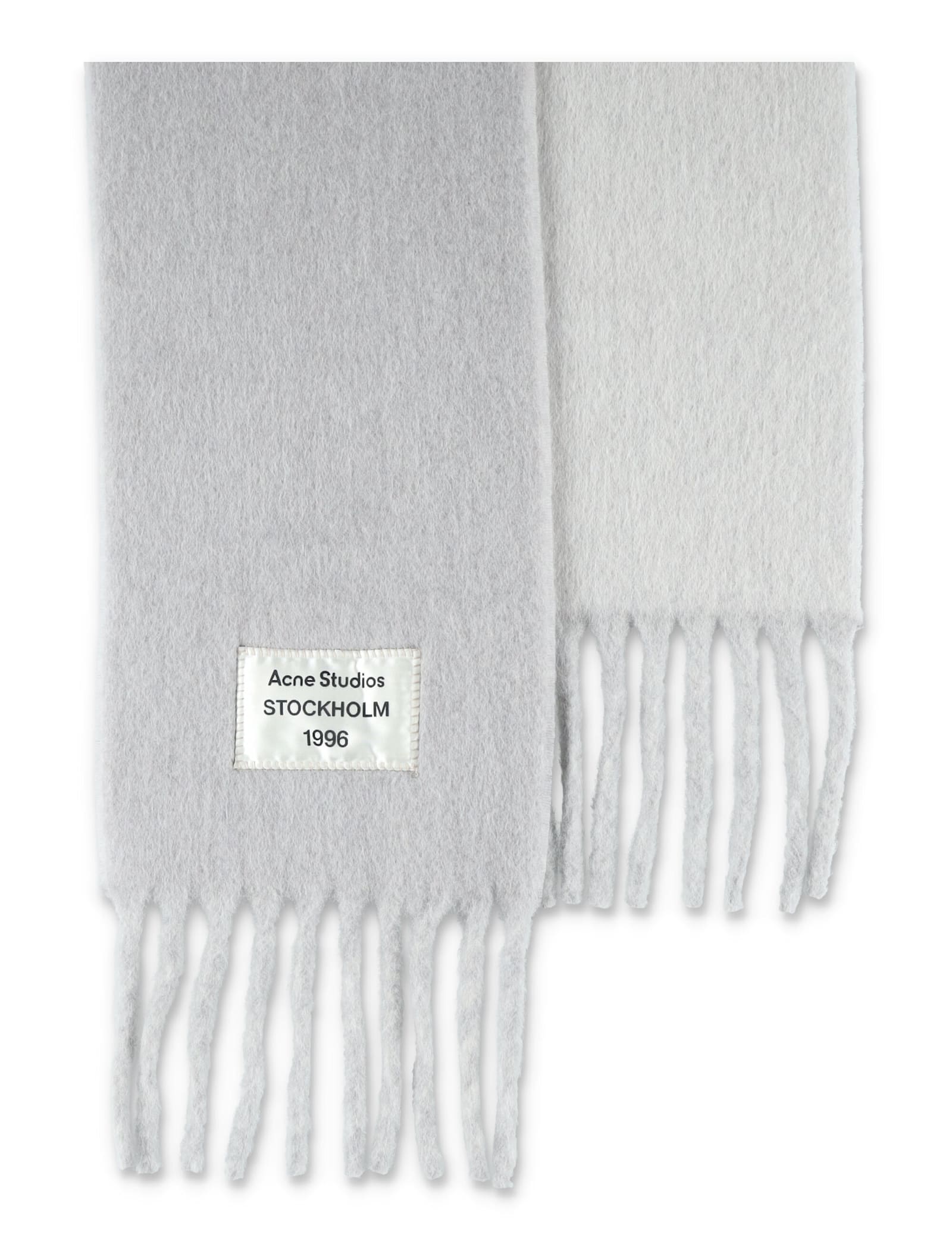Acne Studios Soft Wool Scarf Fringed Edges In Gray