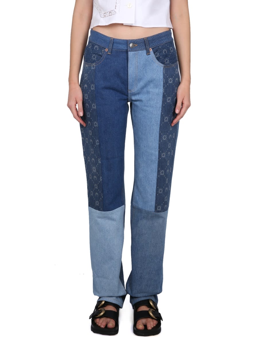 Marine Serre Moonogram Straight-leg Denim Jeans In Denim