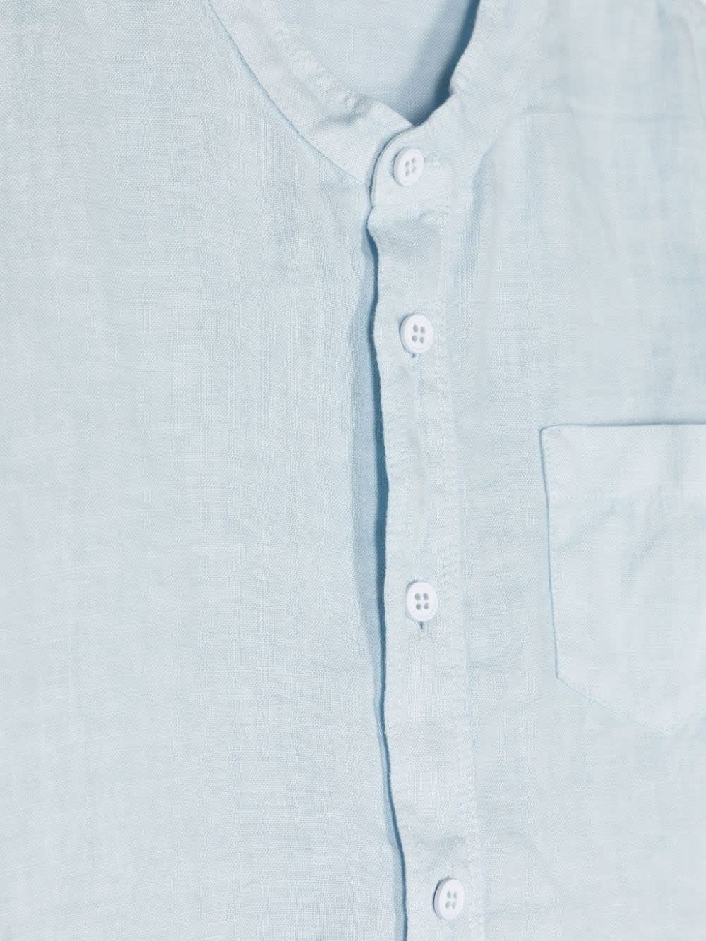 Shop Il Gufo Mandarin-collar Shirt In Light Blue Linen
