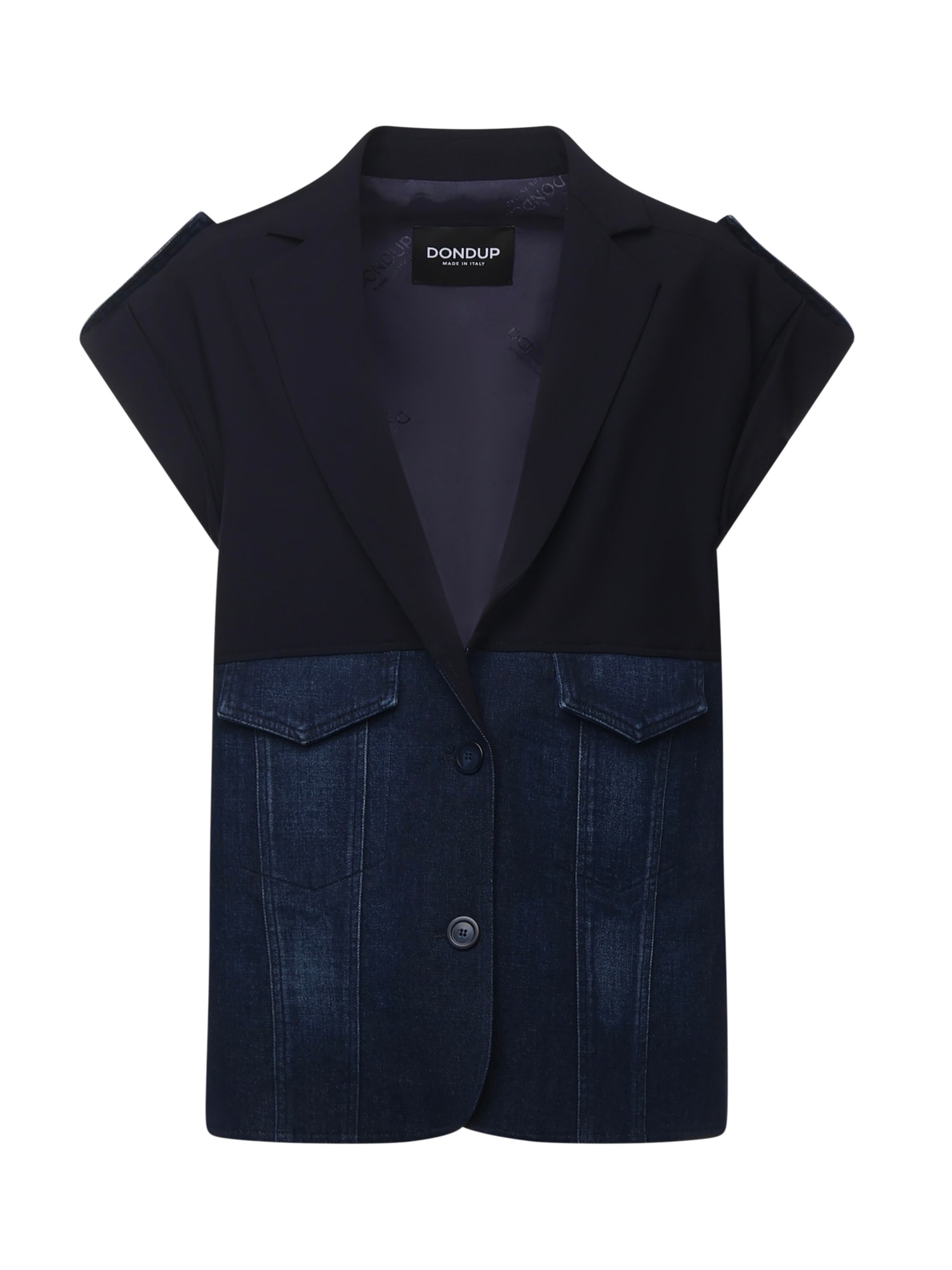 Dondup Single-breasted Denim And Wool Vest In Blue