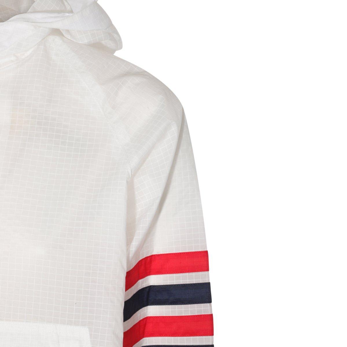 Shop Thom Browne 4-bar Stripe Detailed Hooded Jacket In White