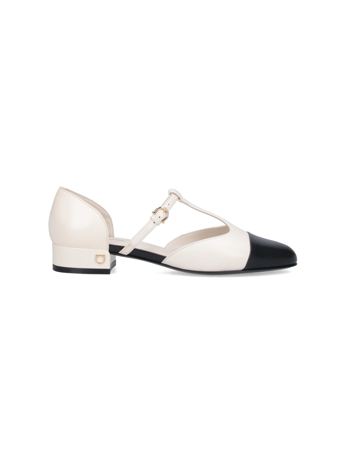 Shop Ferragamo T-strap Ballet Flats In Cream