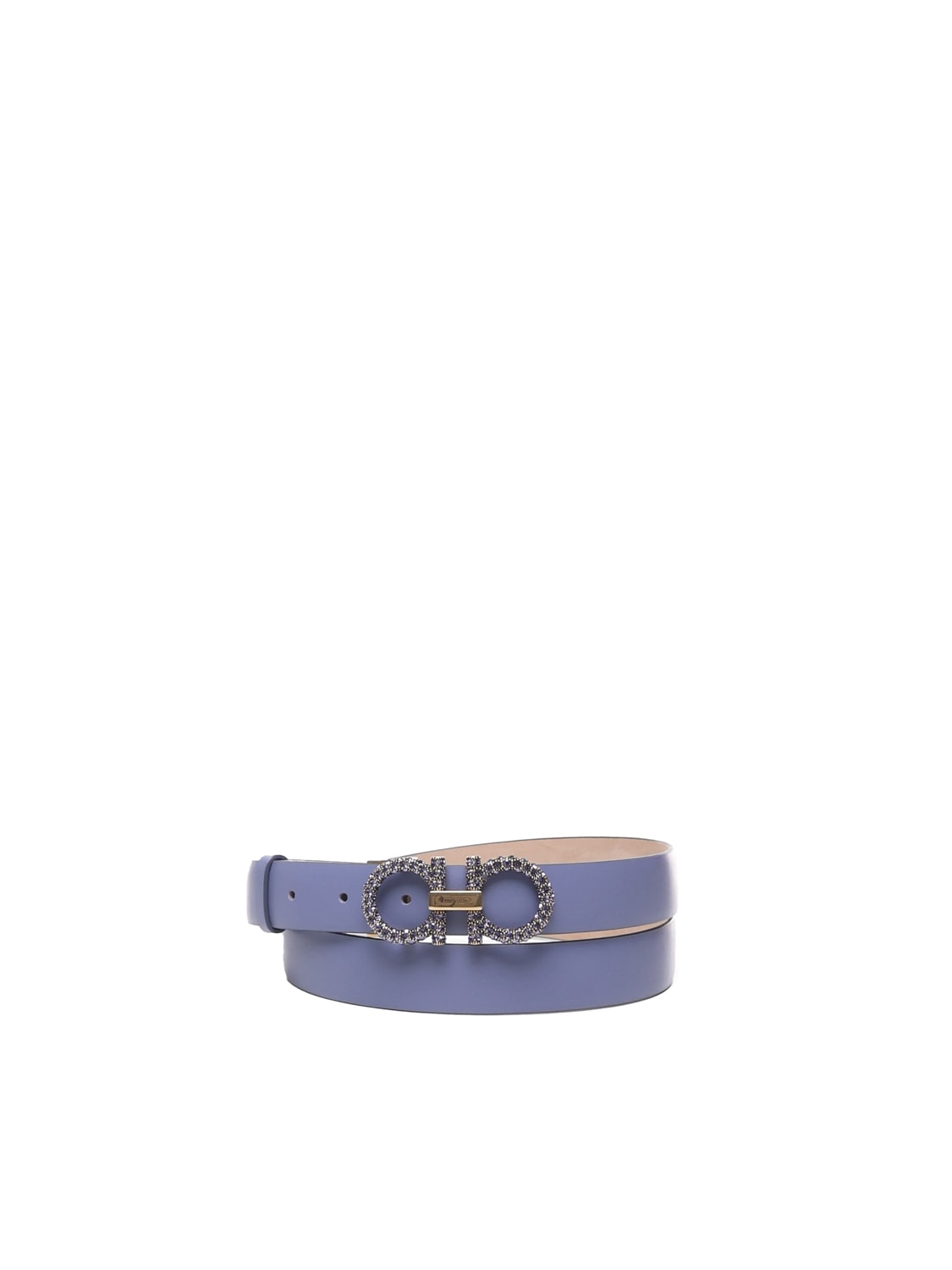 Shop Ferragamo Leather Belt With Embellished Gancino Buckle In Blue