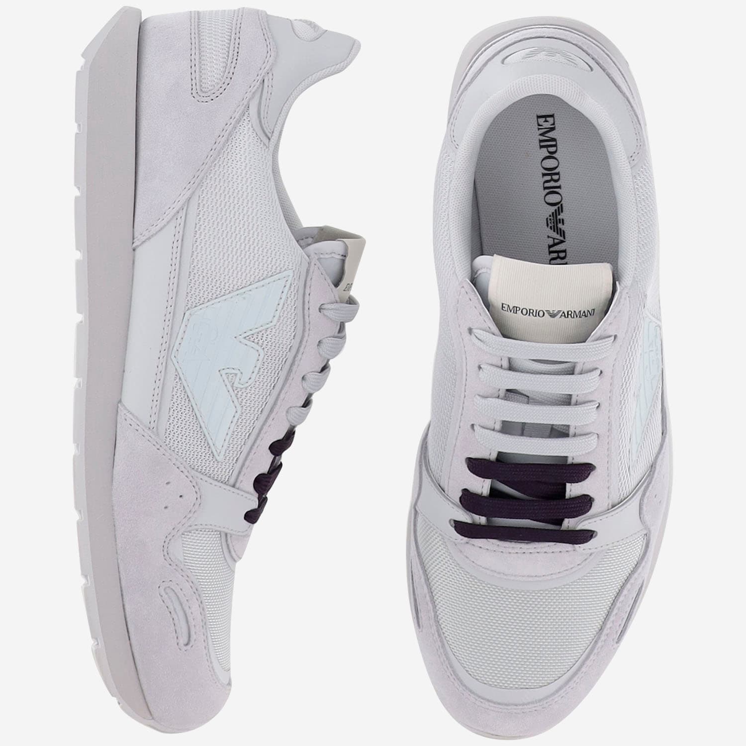 Shop Emporio Armani Mesh And Suede Sneakers With Eagle Patch In Gray