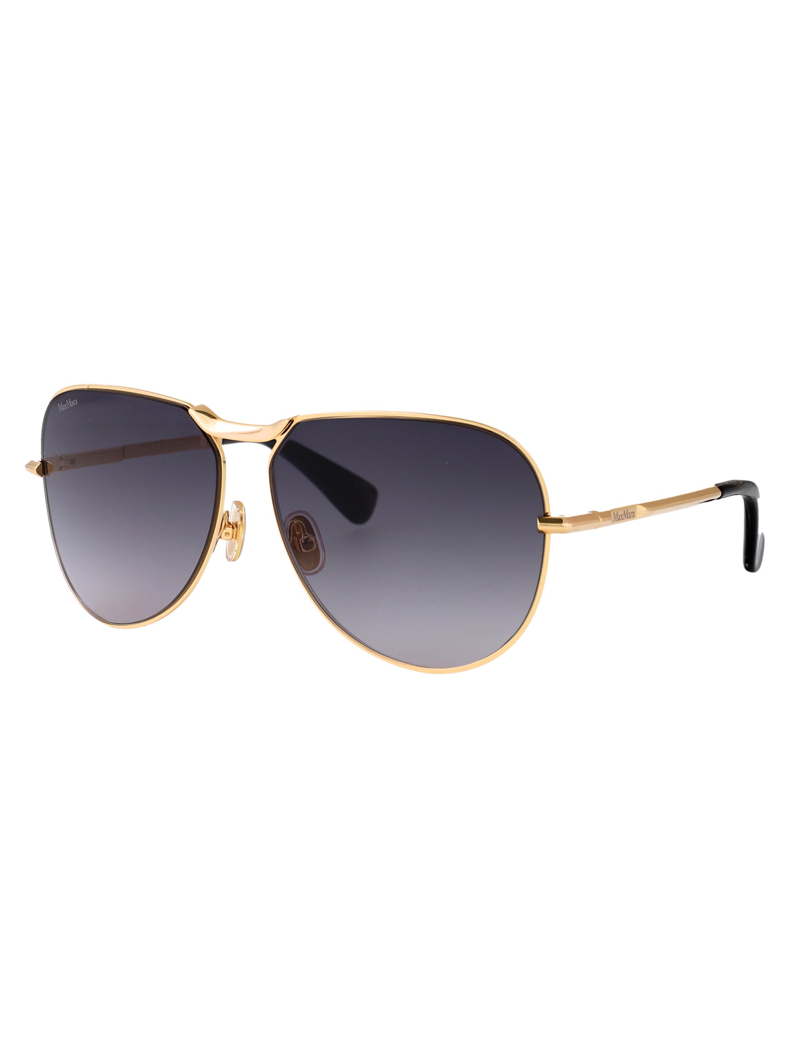 Max Mara Miller-2 Metal Aviator Sunglasses In Gold