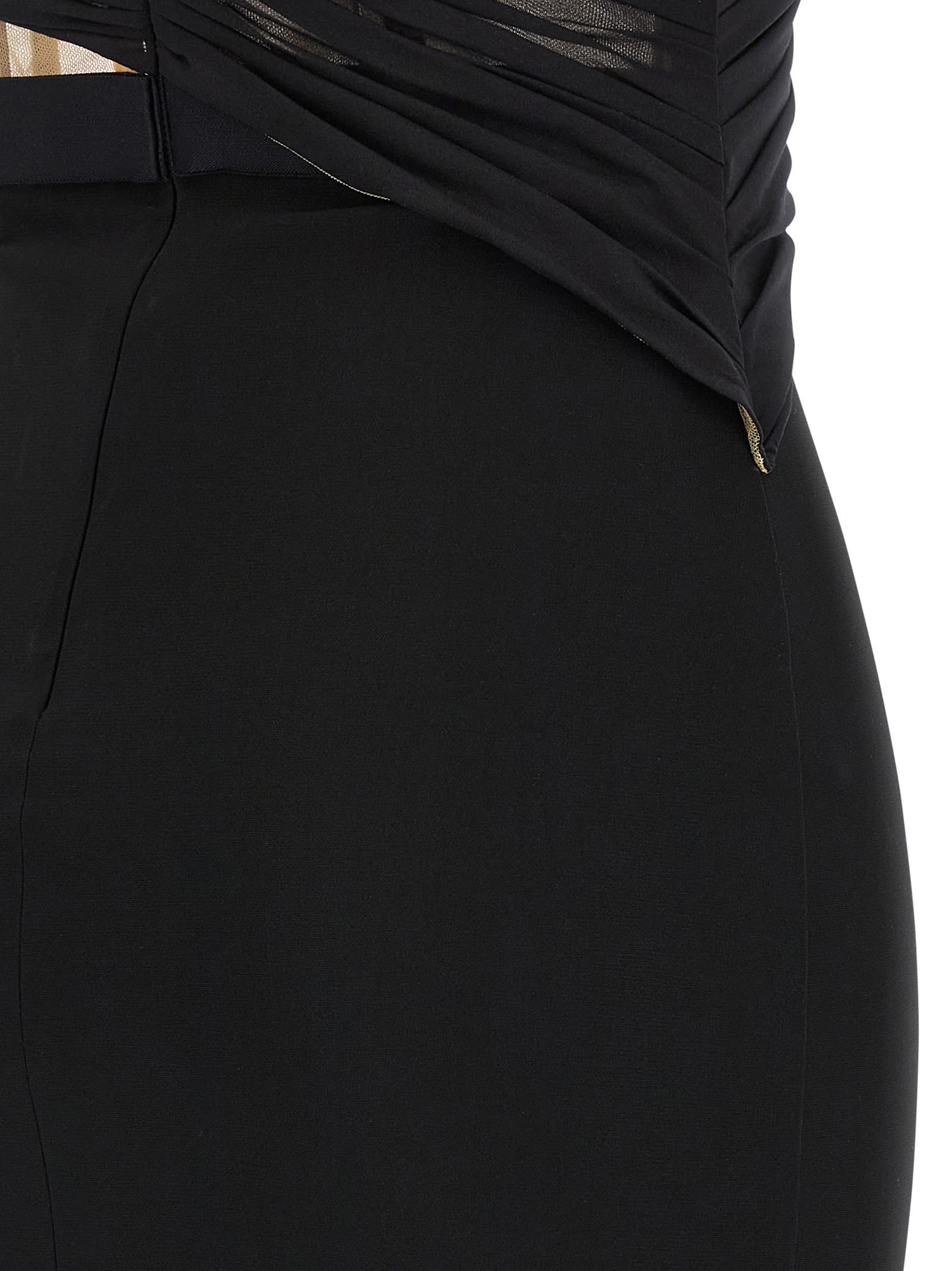 Nensi Dojaka Draped Maxi Dress With Corset And Sheer Panels In Black