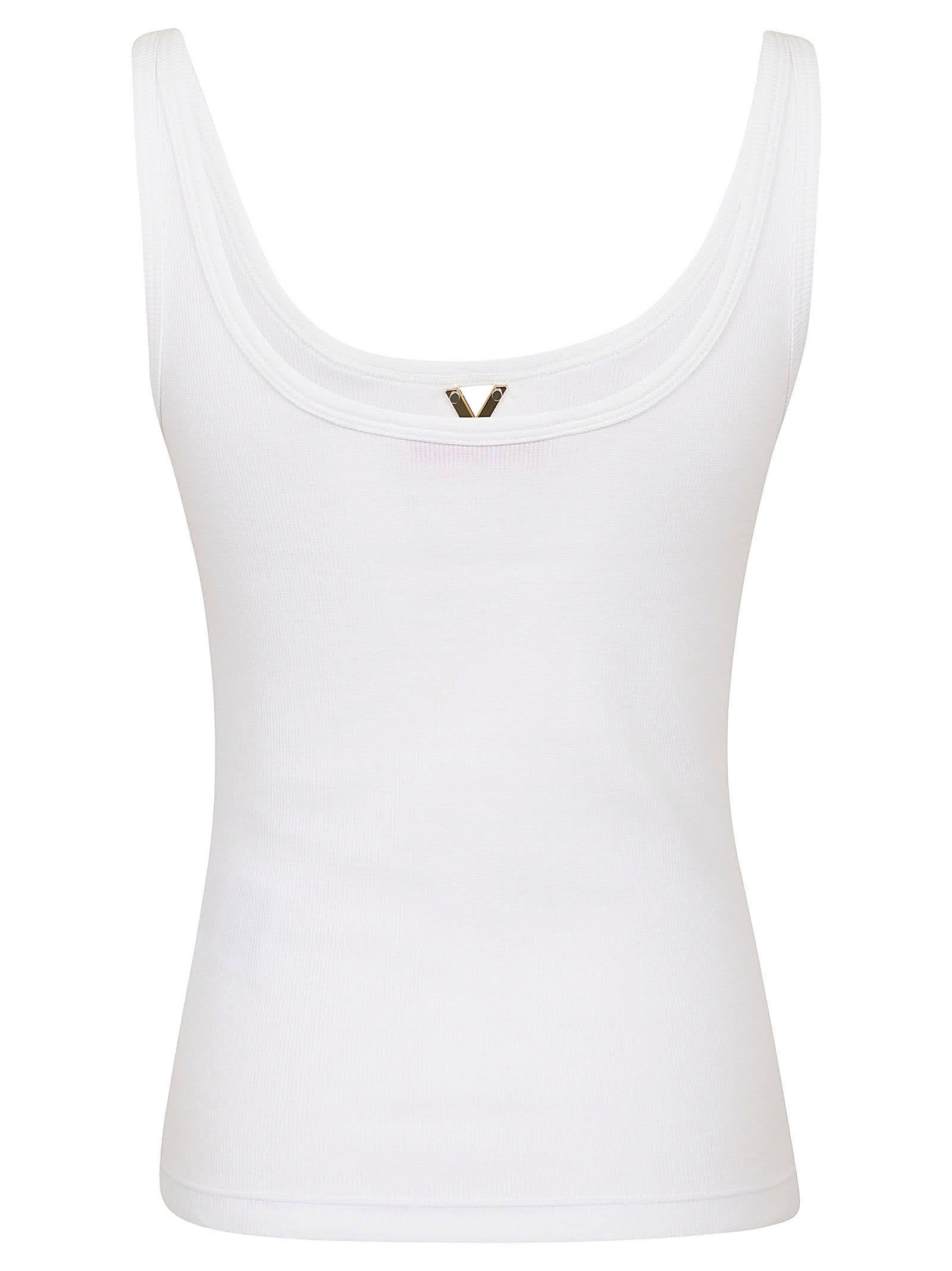 Shop Valentino Jersey Top Ribbed Cotton In Bo Bianco