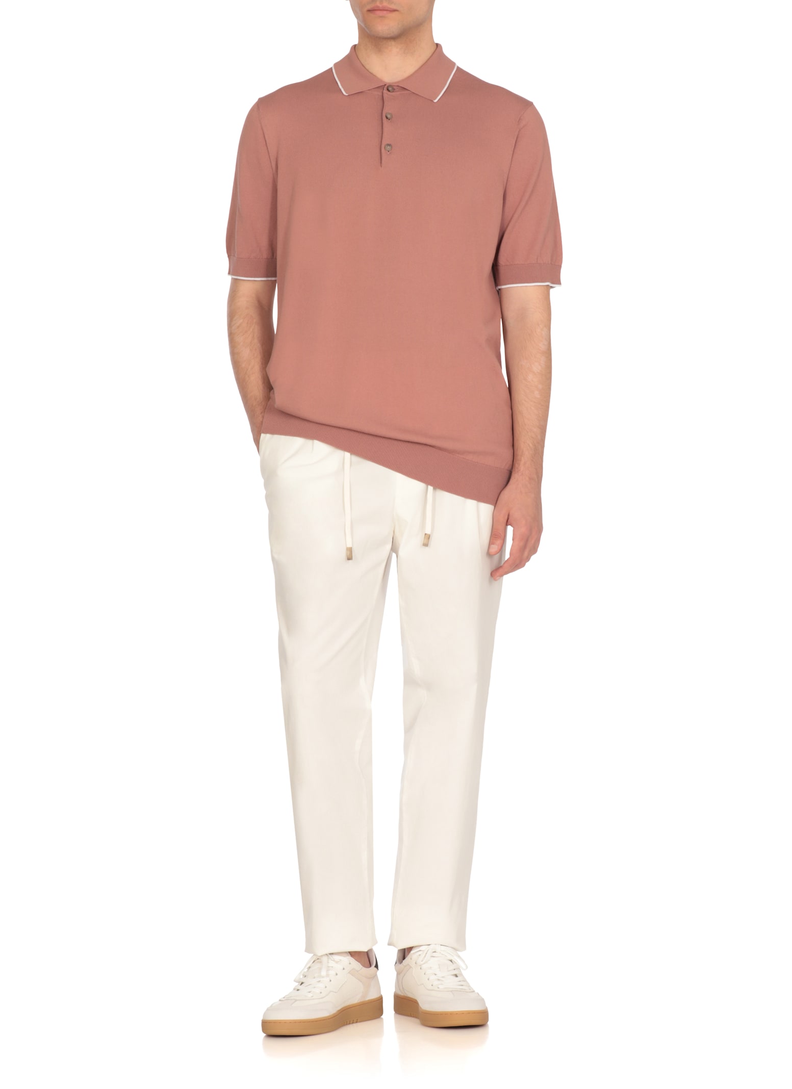 Peserico Men's Ribbed Cotton Polo Shirt With Contrast Trim