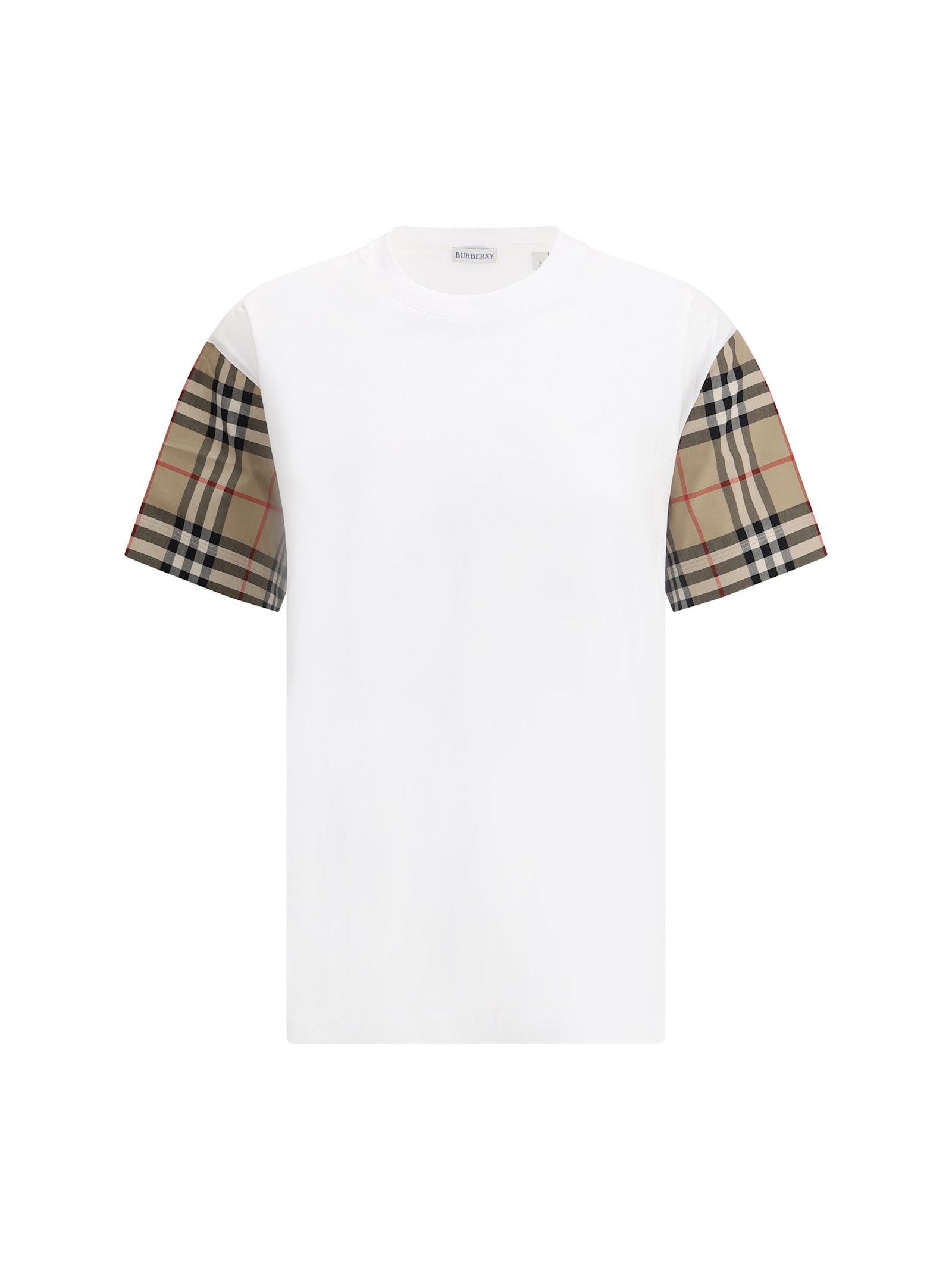 Burberry White T-shirt With Vintage Check Motif On The Sleeves In Cotton Woman In White