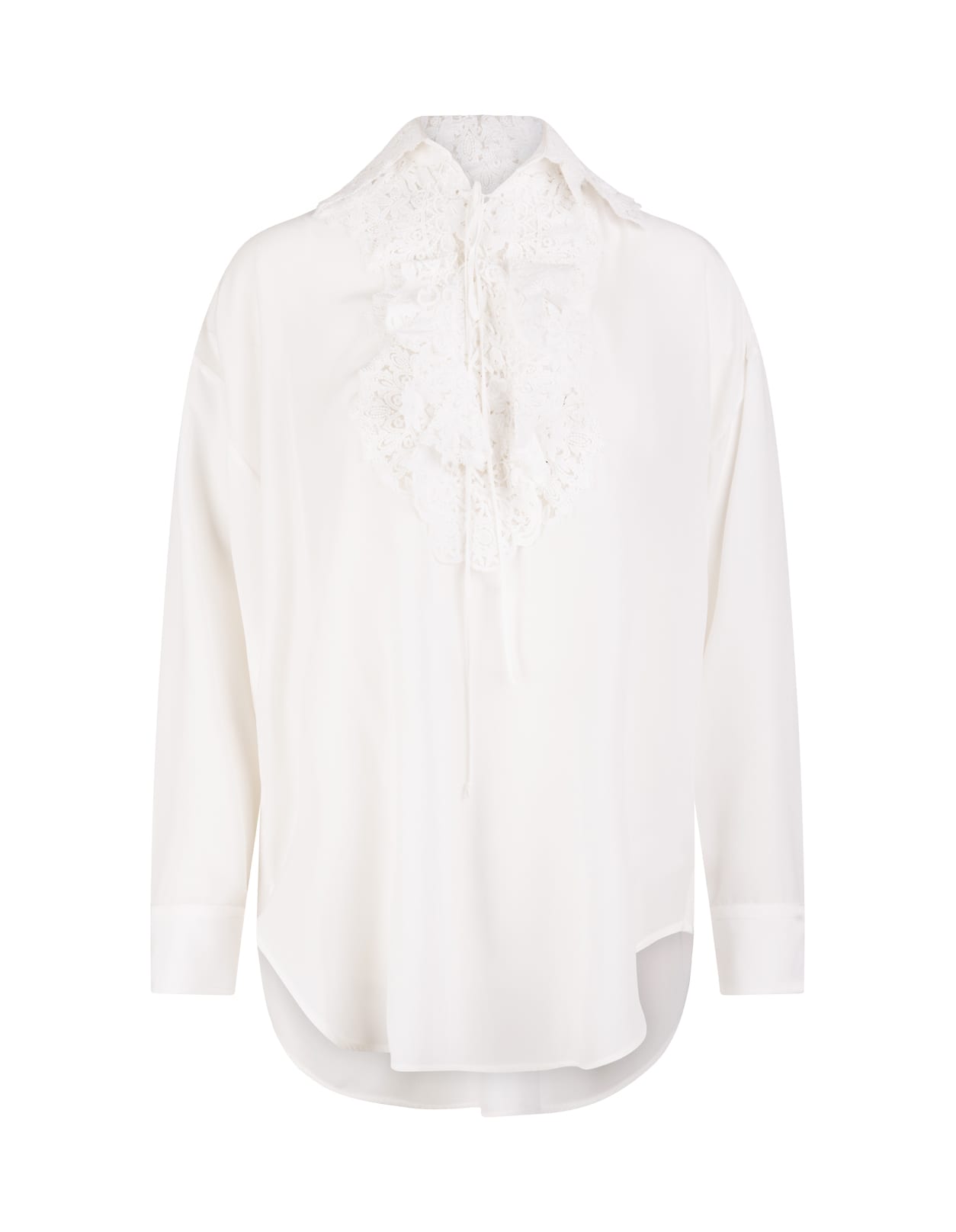 Ermanno Scervino White Silk Shirt With Lace Plastron