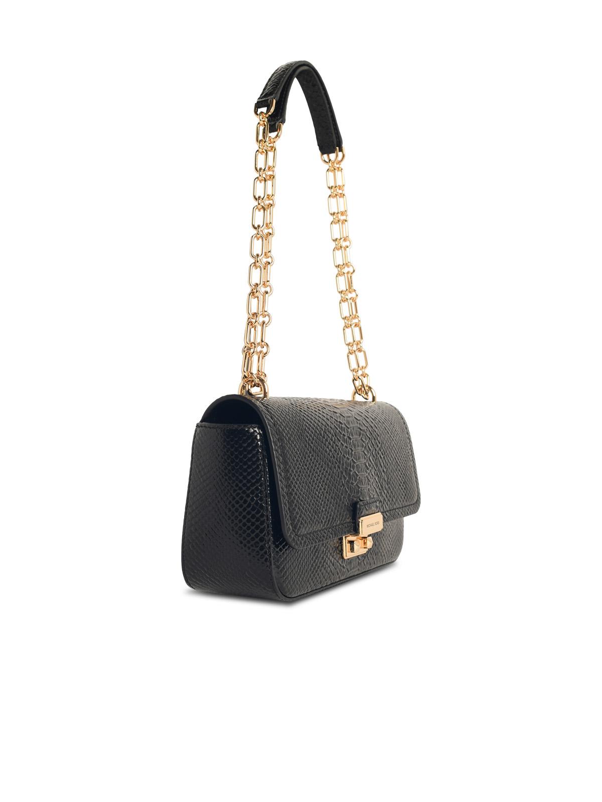 Michael Michael Kors Tribeca Black Snake Print Leather Shoulder Bag In Black