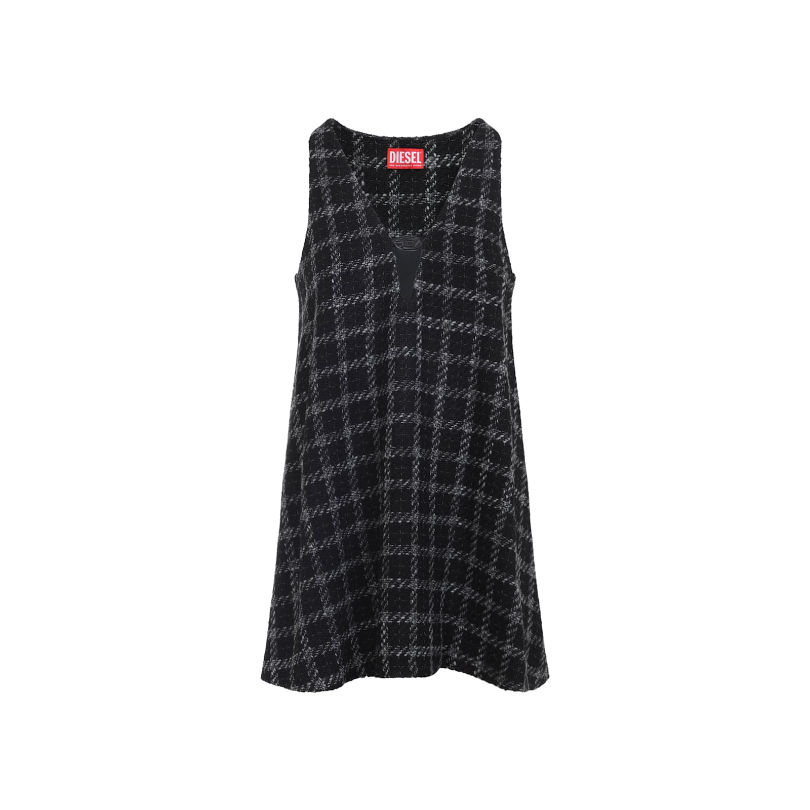 Diesel Mini Dress Checked Pattern Sleeveless V-neckline In Blue