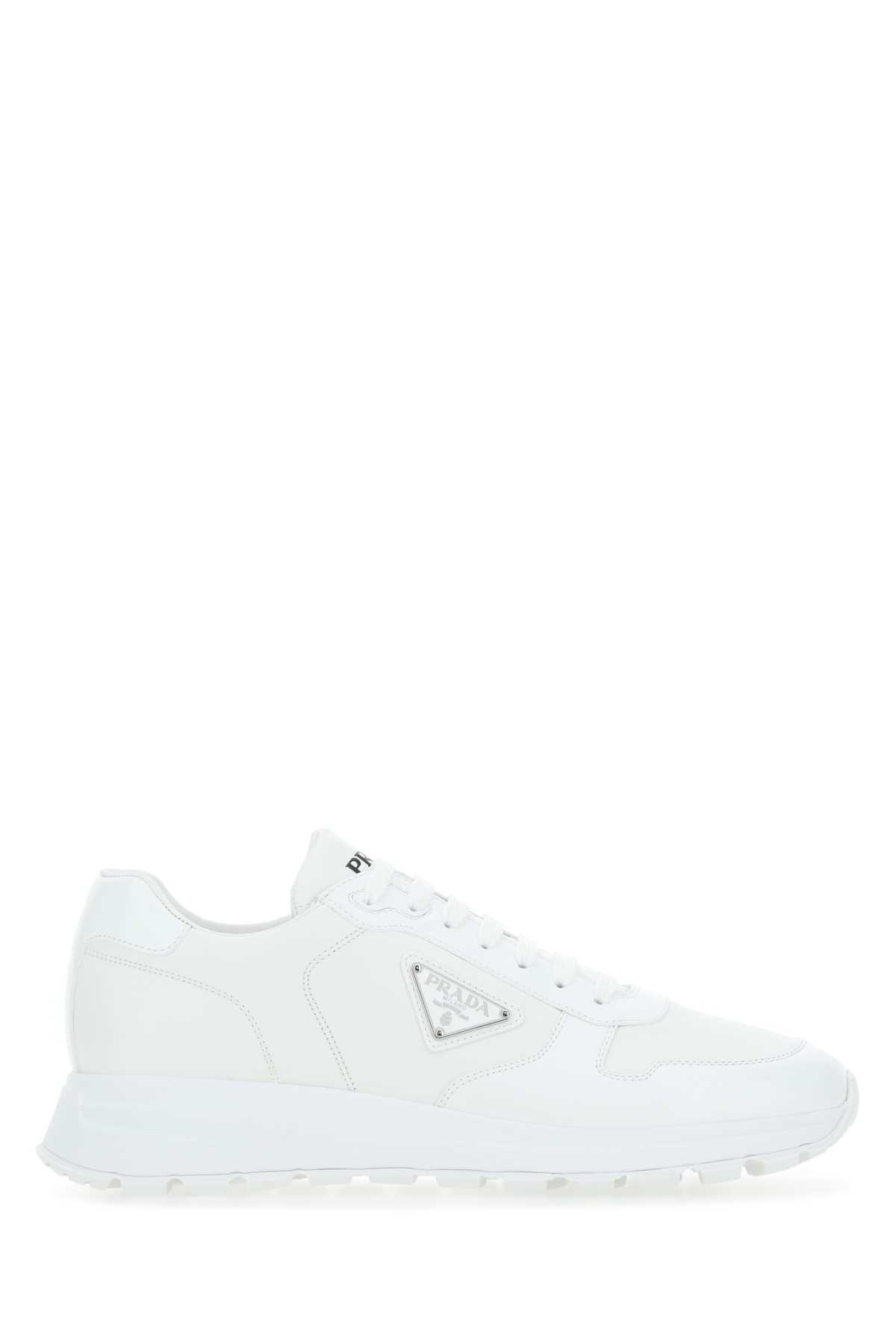 Shop Prada White Re-nylon And Leather Sneakers In Bianco