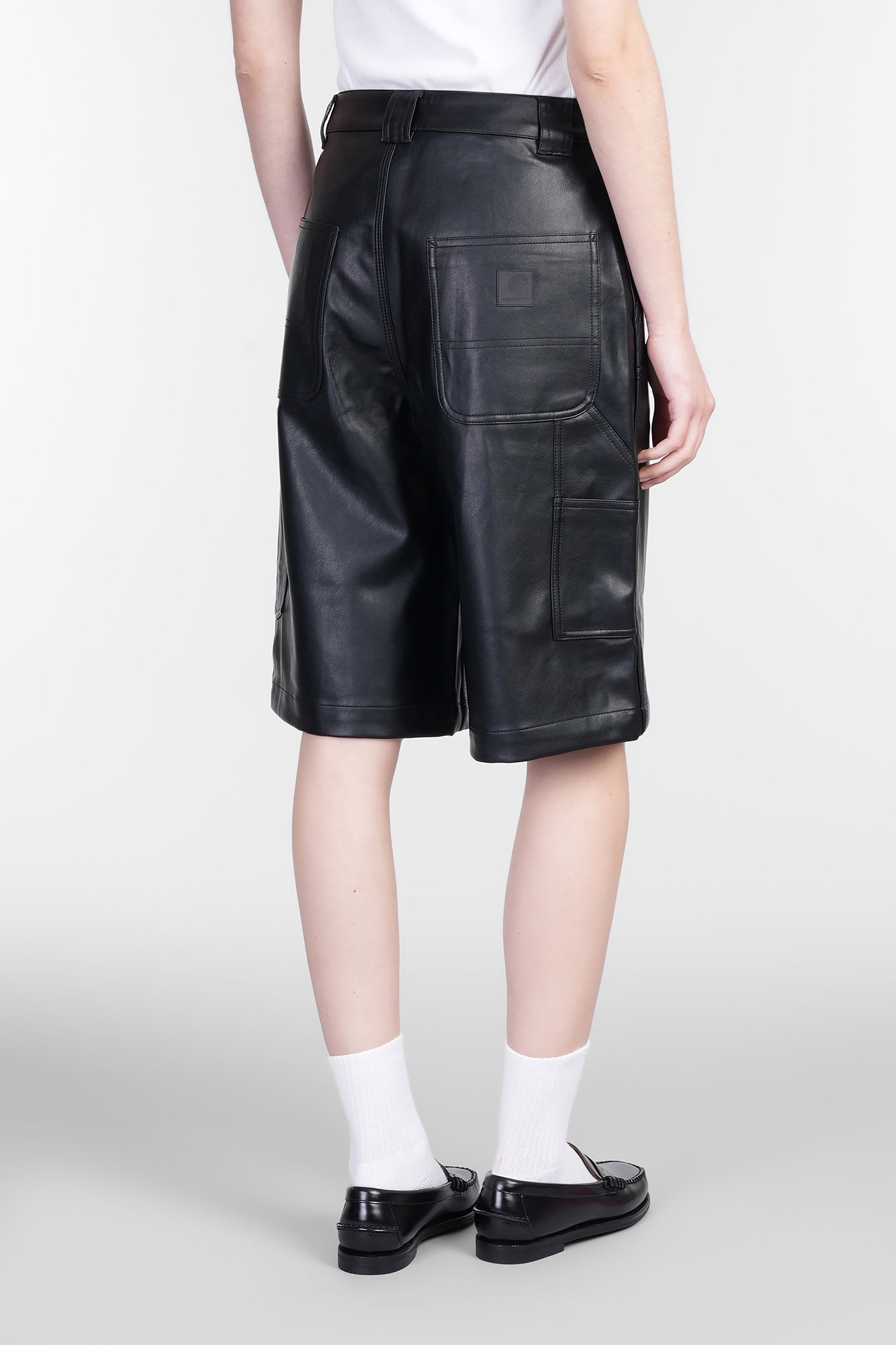 Carhartt Norwich Dk Short Shorts In Black Faux Leather In Black