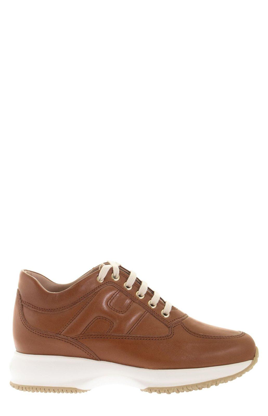Hogan Interactive Brown Leather Sneakers In Leather