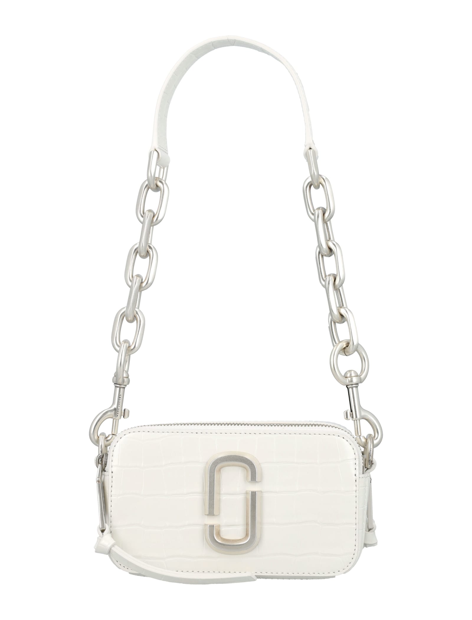 Marc Jacobs The Snapshot Shoulder Crocco In Cotton White