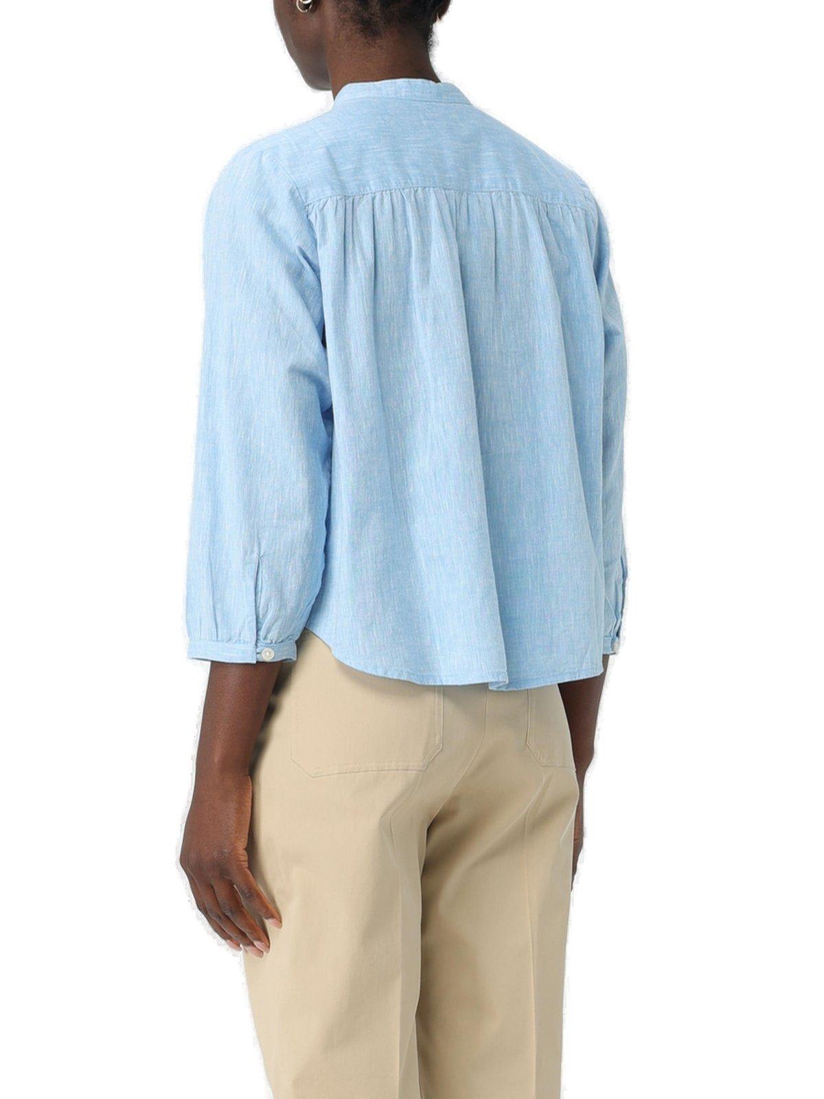 Shop Woolrich Pleated Buttoned Shirt In Clear Blue