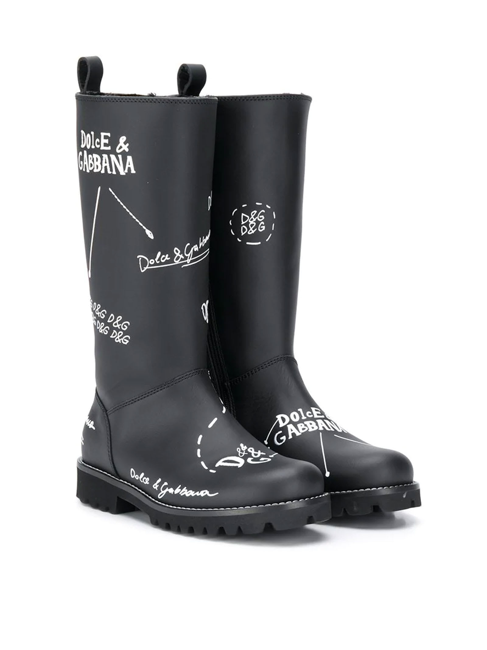 Dolce & Gabbana Blackboots With White Print Dolce & gabbana Kids