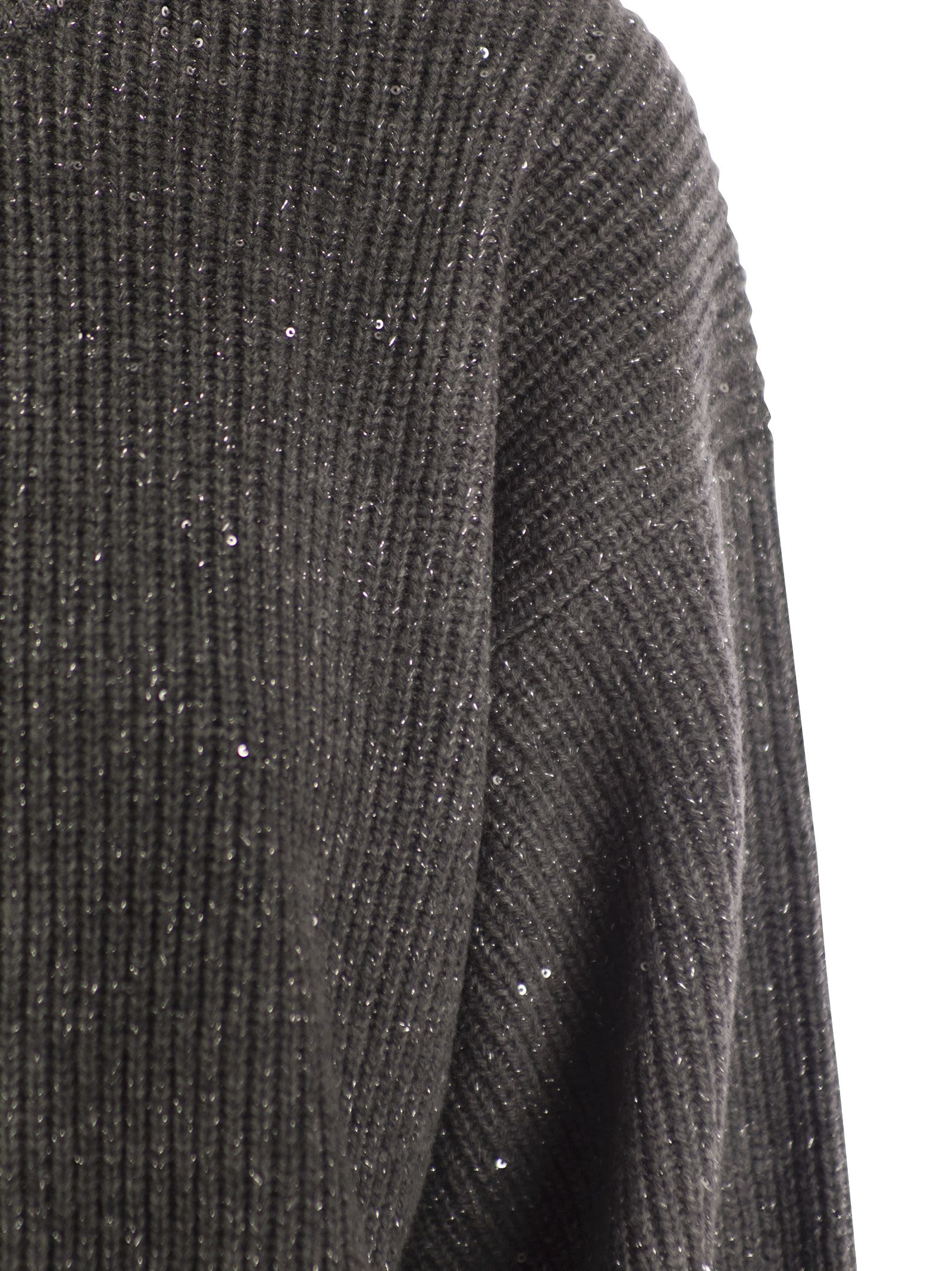 Shop Brunello Cucinelli Dazzling Ribbed Sweater In Cashmere And Wool In Anthracite