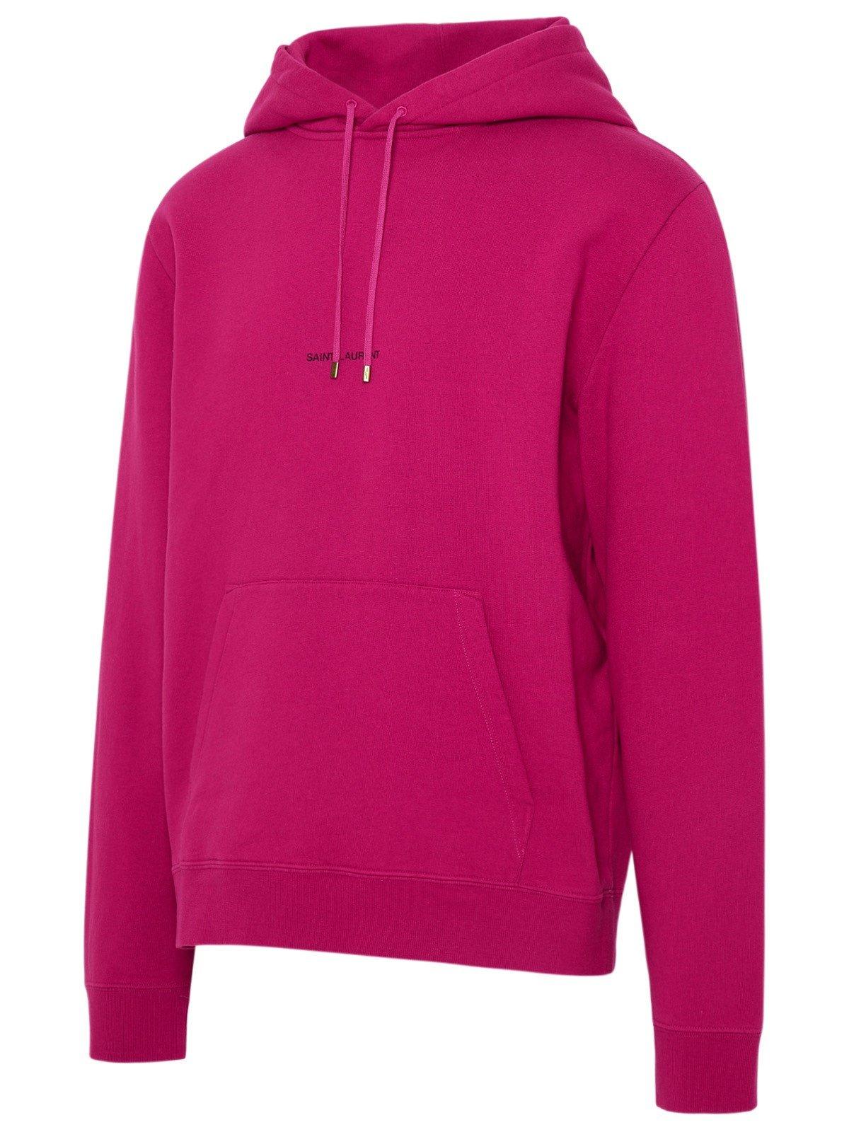 Shop Saint Laurent Logo Printed Drawstring Hoodie In Pink