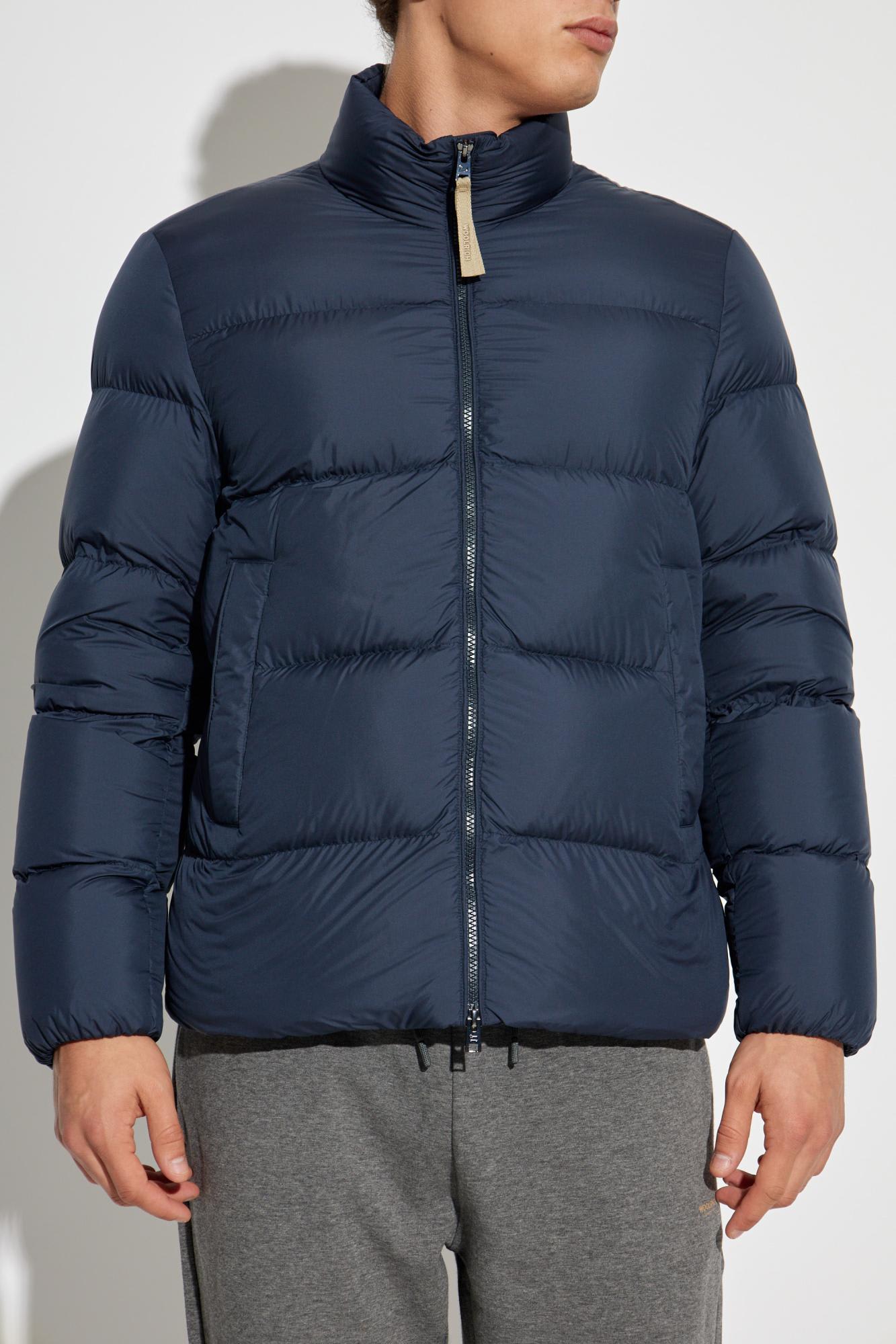 Woolrich Puffy Silhouette Coat With High Collar And Side Pockets In Blue