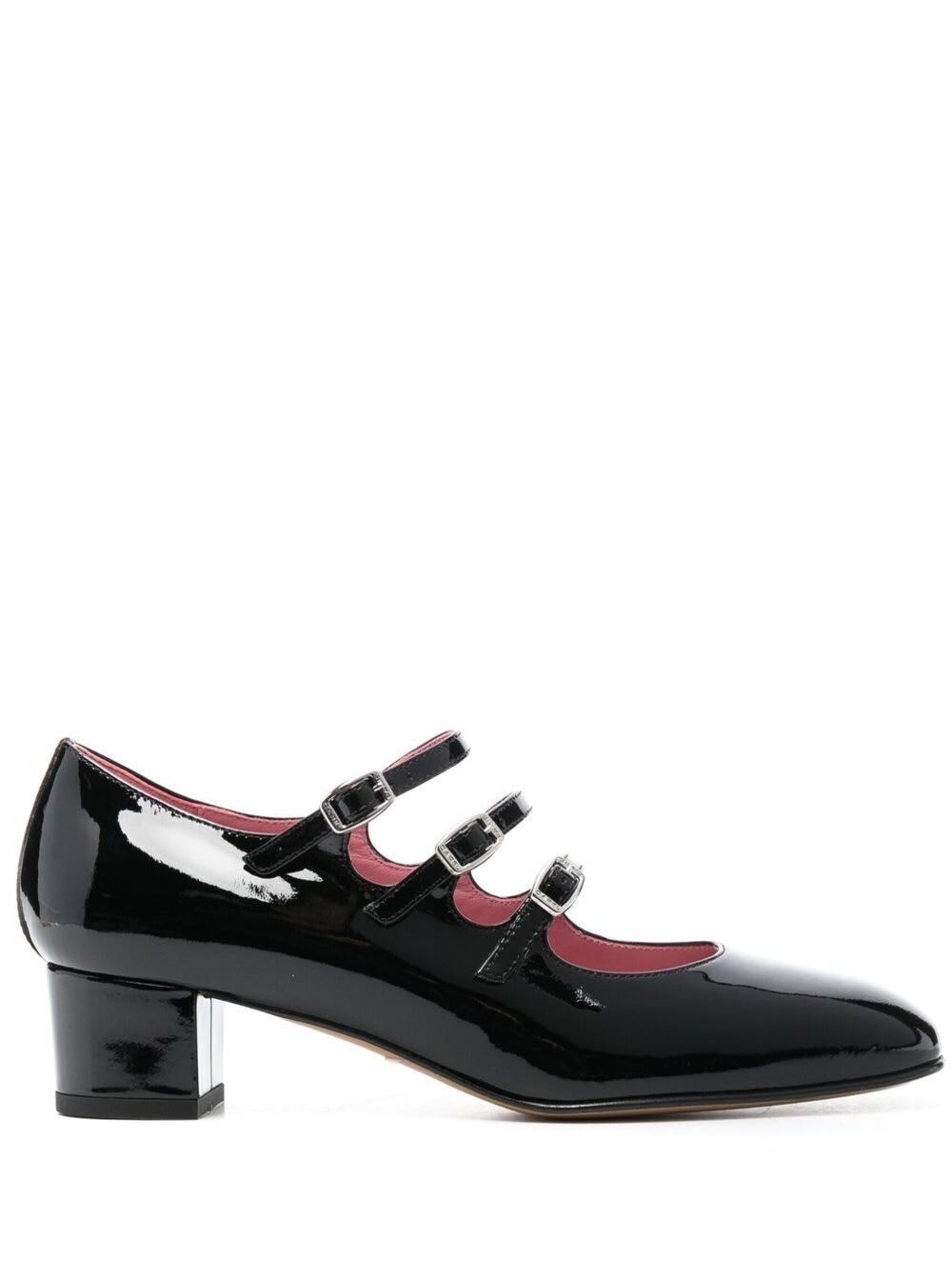 kina Black Mary Janes With Straps And Block Heel In Patent Leather Woman