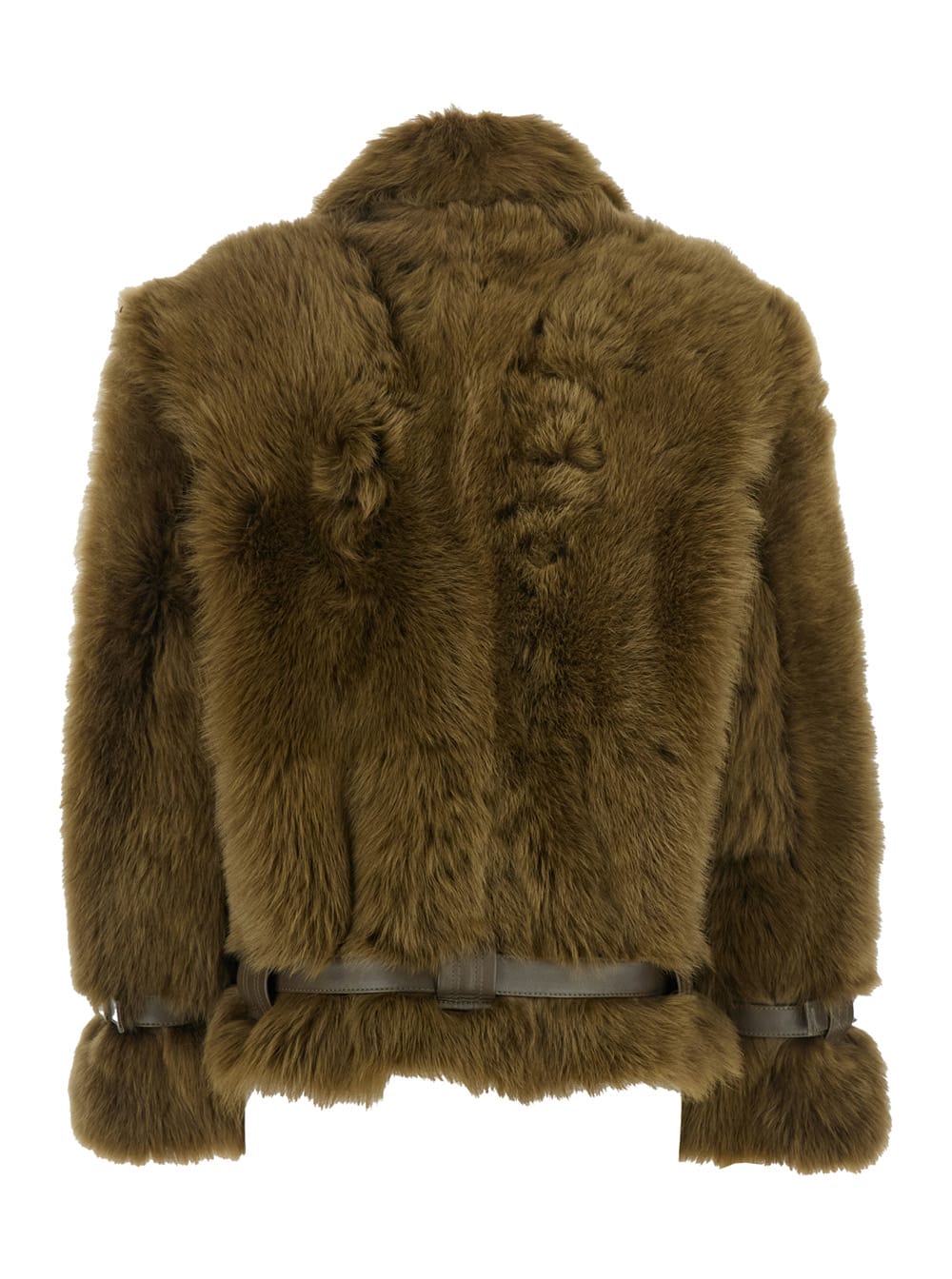 Tom Ford Women Brown Jacket With Adjustable Belt On The Waist In Fur Woman In Green