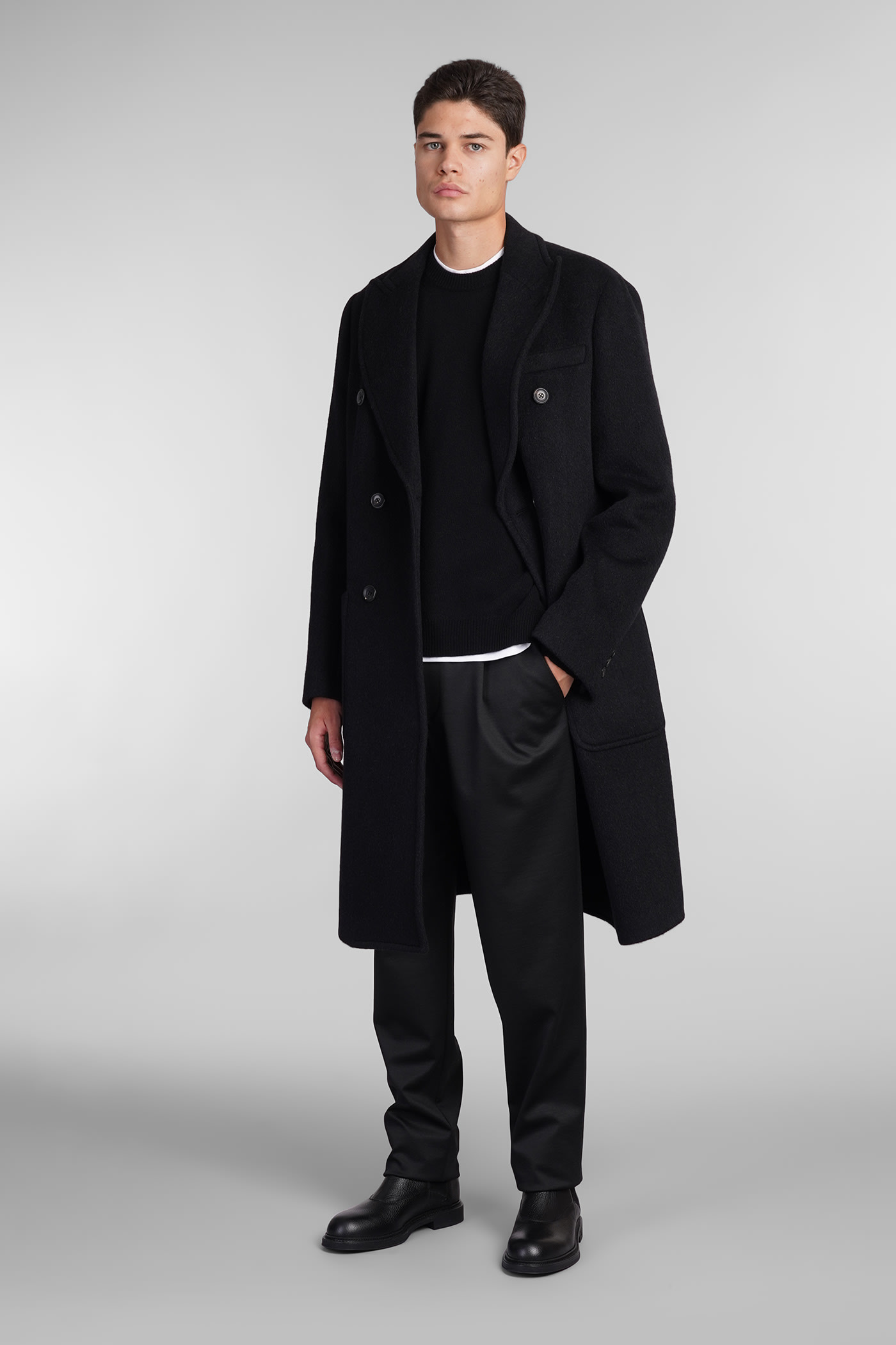 Shop Emporio Armani Coat In Black Wool