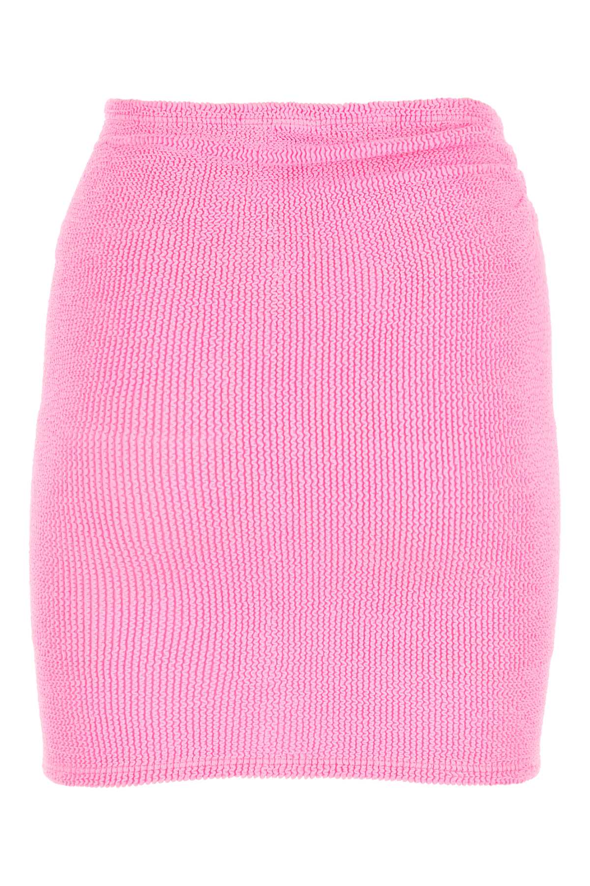 Shop Hunza G Fluo Pink Stretch Nylon Blend Miniskirt In Bubblegum
