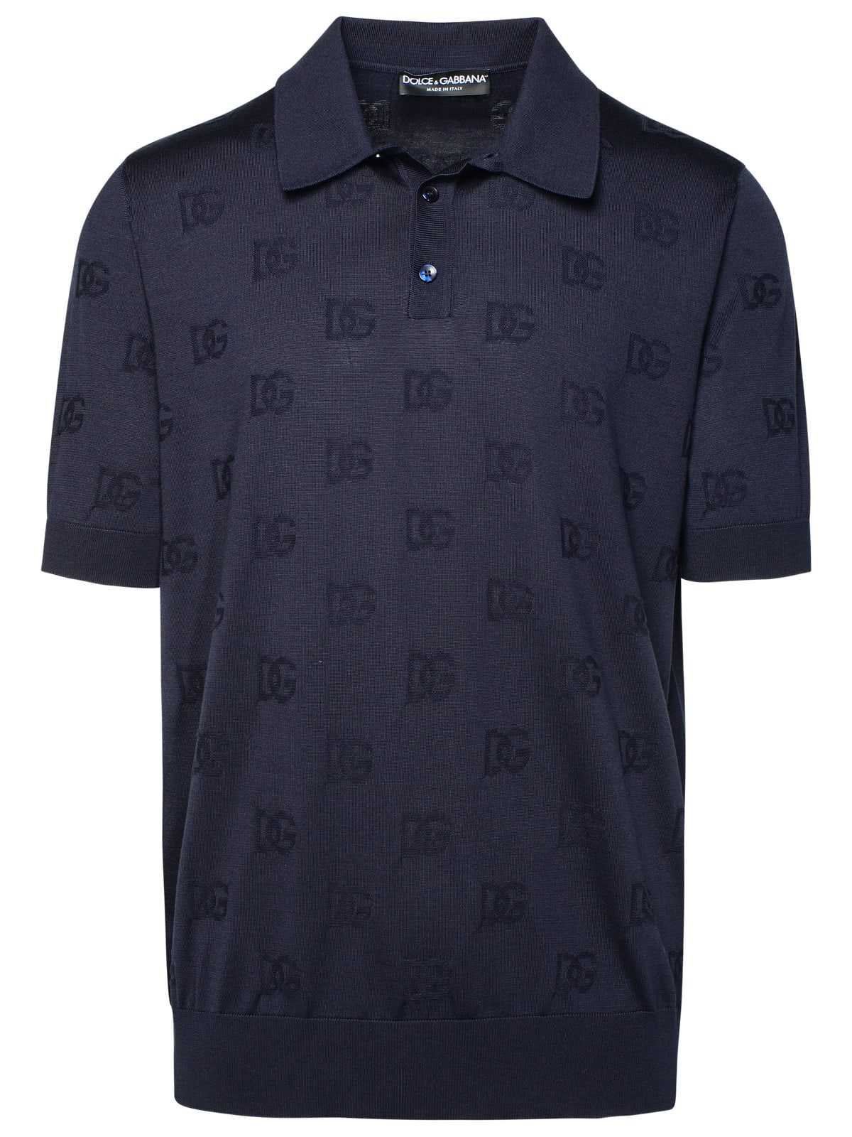 Shop Dolce & Gabbana Navy Silk Polo Shirt In Blu
