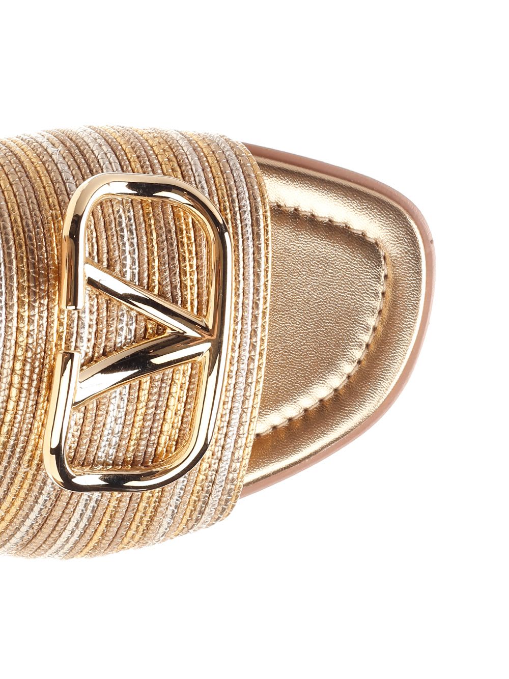 Valentino Garavani Vlogo Signature Metallic Leather Slide Sandal With Cornely Embroidery Woman Gold  In Gold